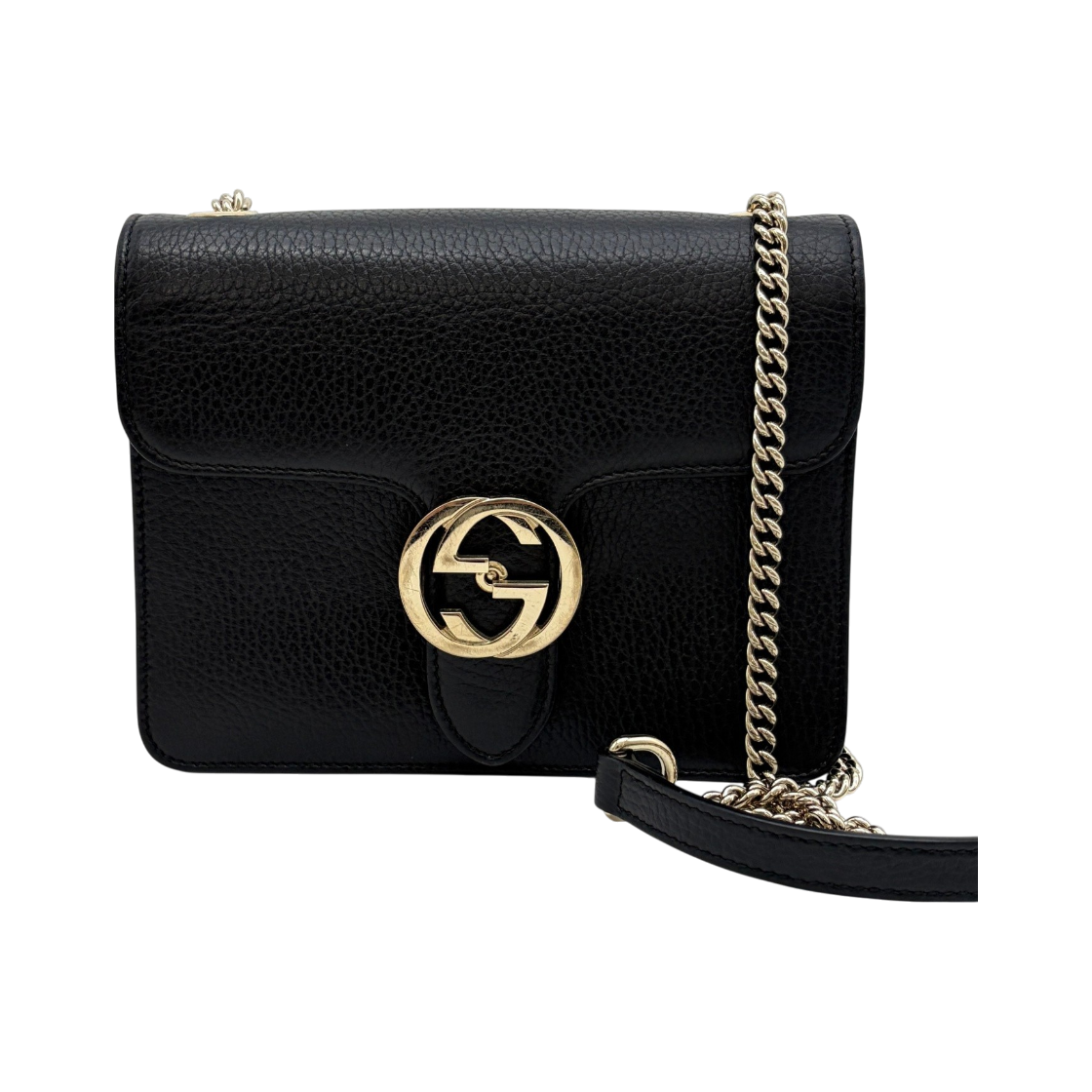 ITFVL38PCOKT Gucci Interlocking Chain Crossbody Bag - Black