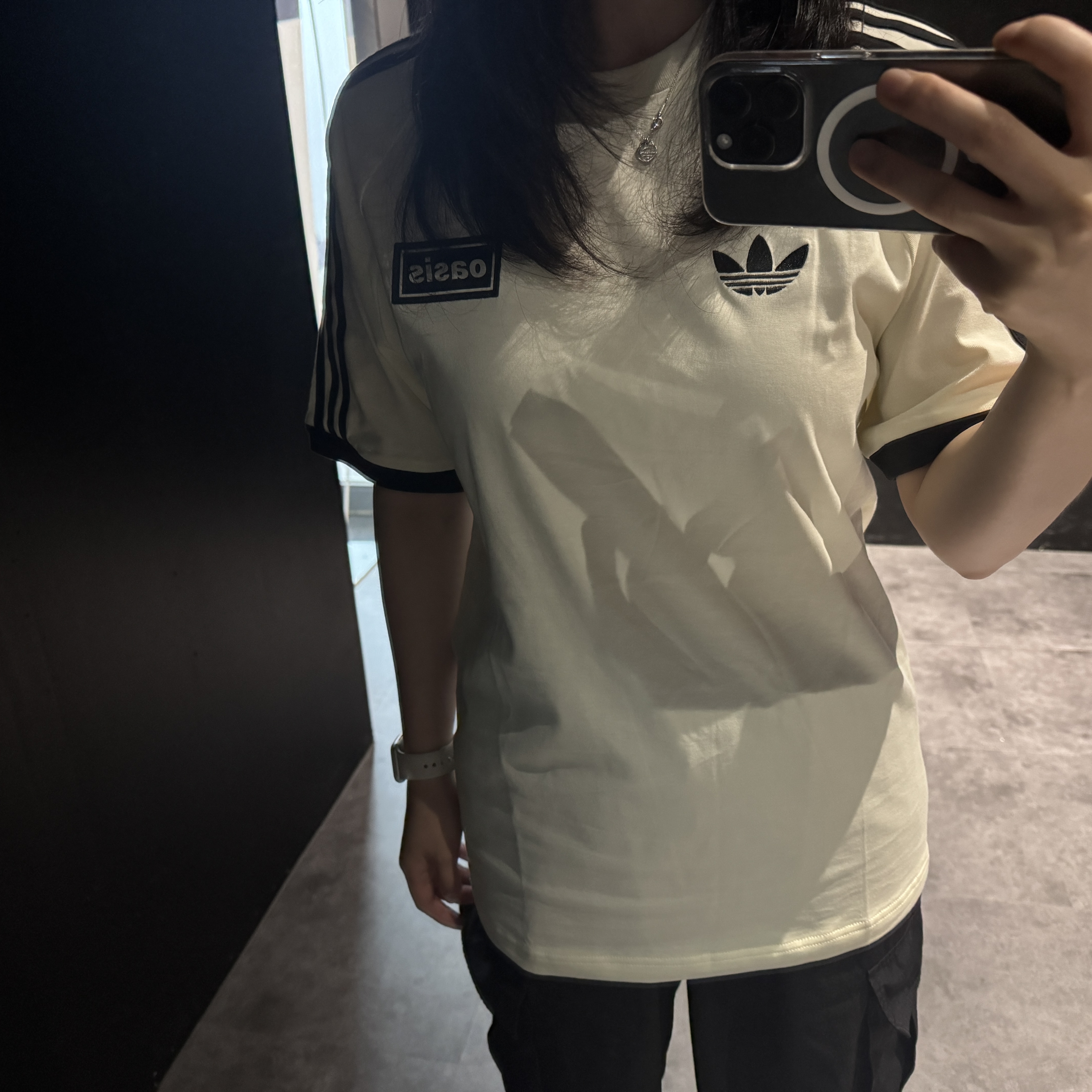 Adidas x Oasis Tour 3-Stripes T-Shirt Clear Sky Cream White - KR Sizing 착용 스타일 - 4