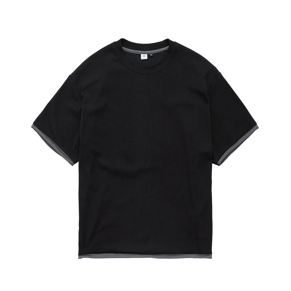 폴리테루 리브드 레이어드 크롭 티 블랙(Polyteru Ribbed Layered Crop Tee Black)