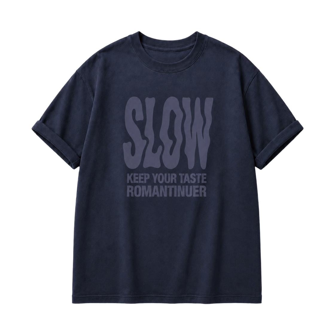 로맨티누어 슬로우 레터링 오버핏 티셔츠 (네이비)(ROMANTINUER Slow Lettering Oversized T-shirt (Navy))