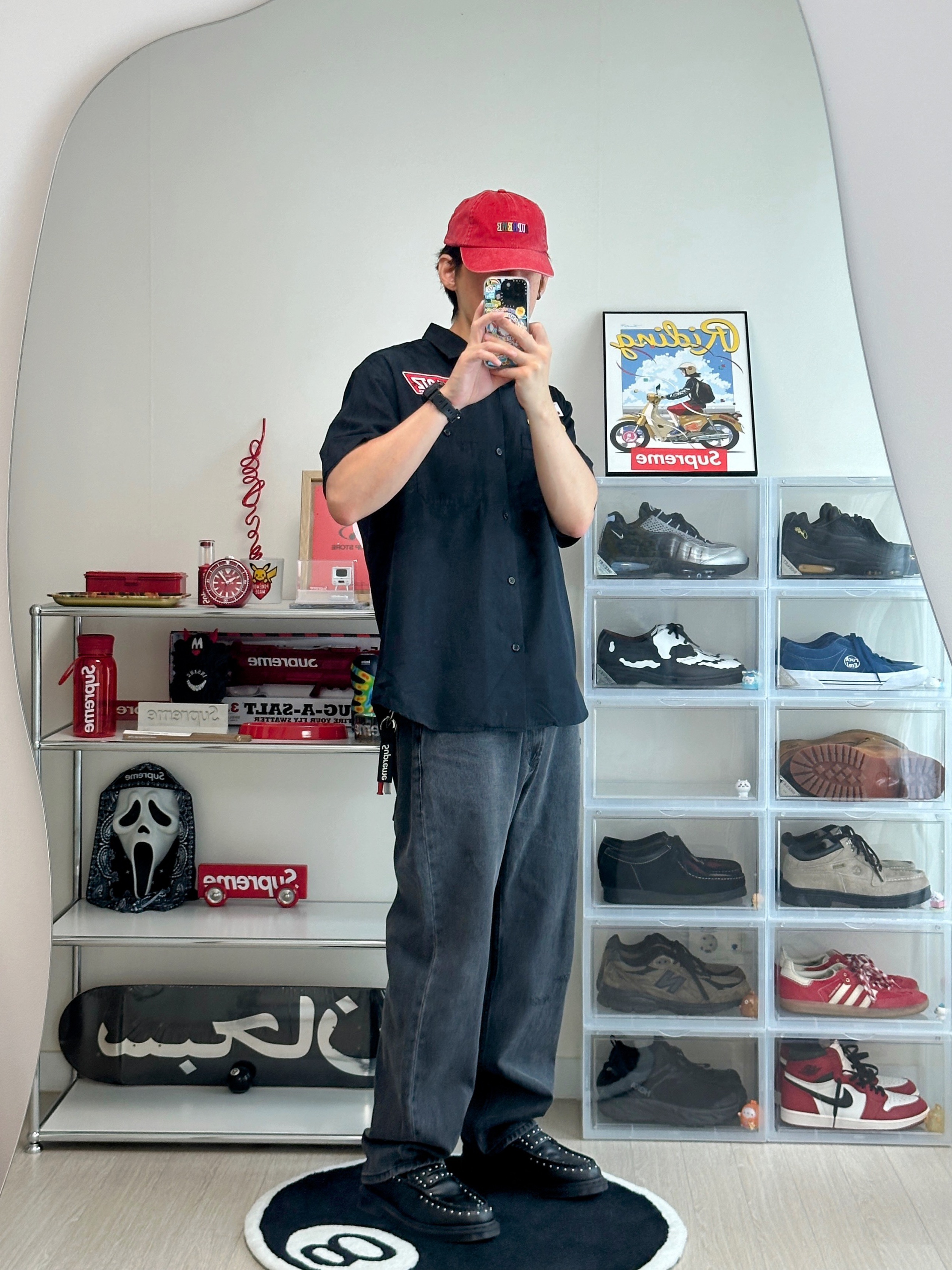 Supreme x Vanson Leathers S/S Work Shirt Black - 25FW 착용 스타일