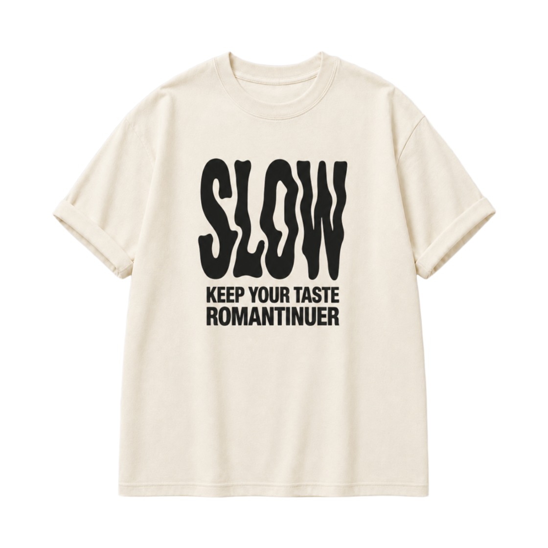 로맨티누어 슬로우 레터링 오버핏 티셔츠 (아이보리)(ROMANTINUER Slow Lettering Oversized T-shirt (Ivory))