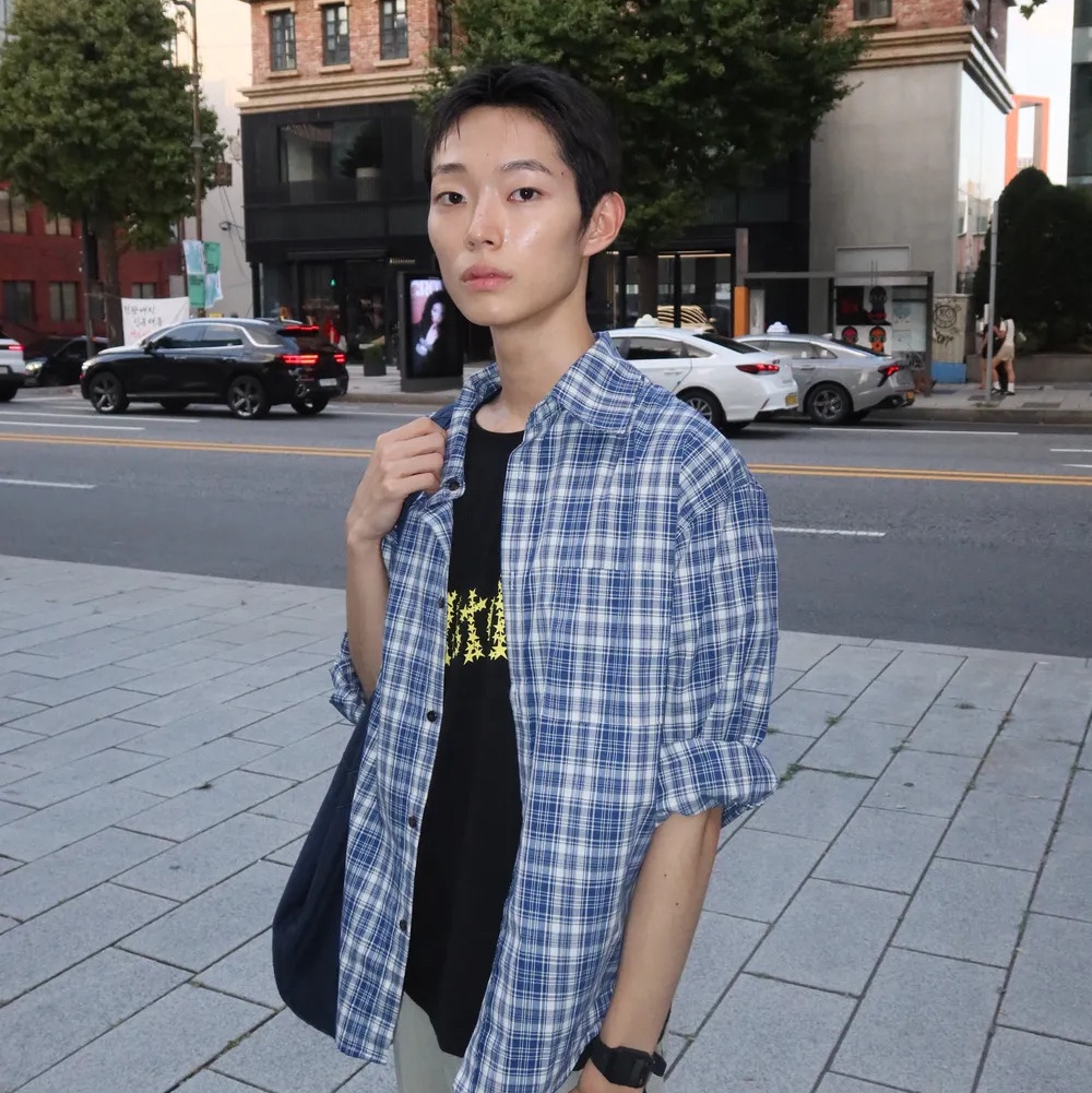 Blue Sunflower Formal Checkered Shirt Mid Blue 착용 스타일 - 2