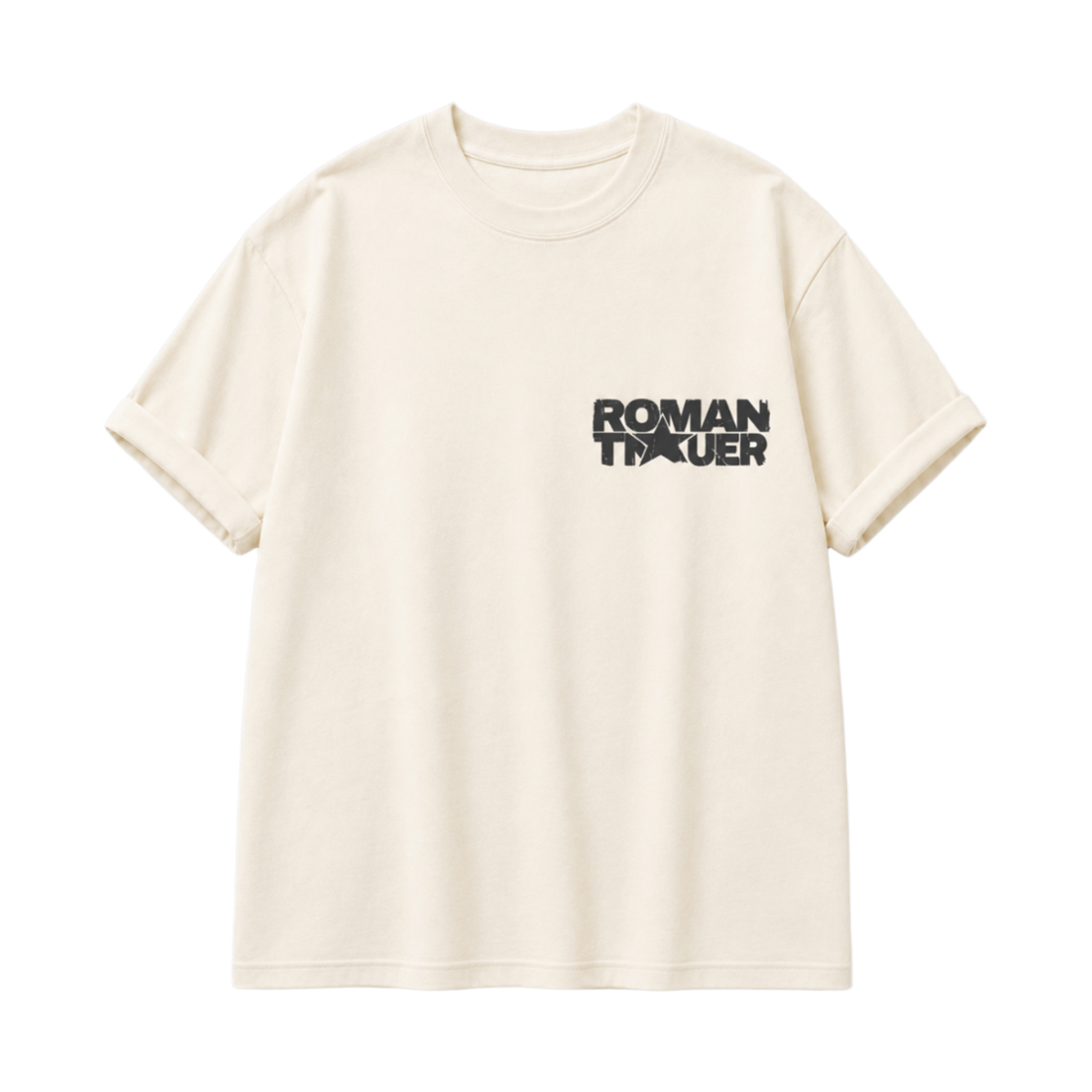 로맨티누어 디스트레스드 로고 오버핏 티셔츠 (아이보리)(ROMANTINUER Distressed Logo Oversized T-shirt (Ivory))