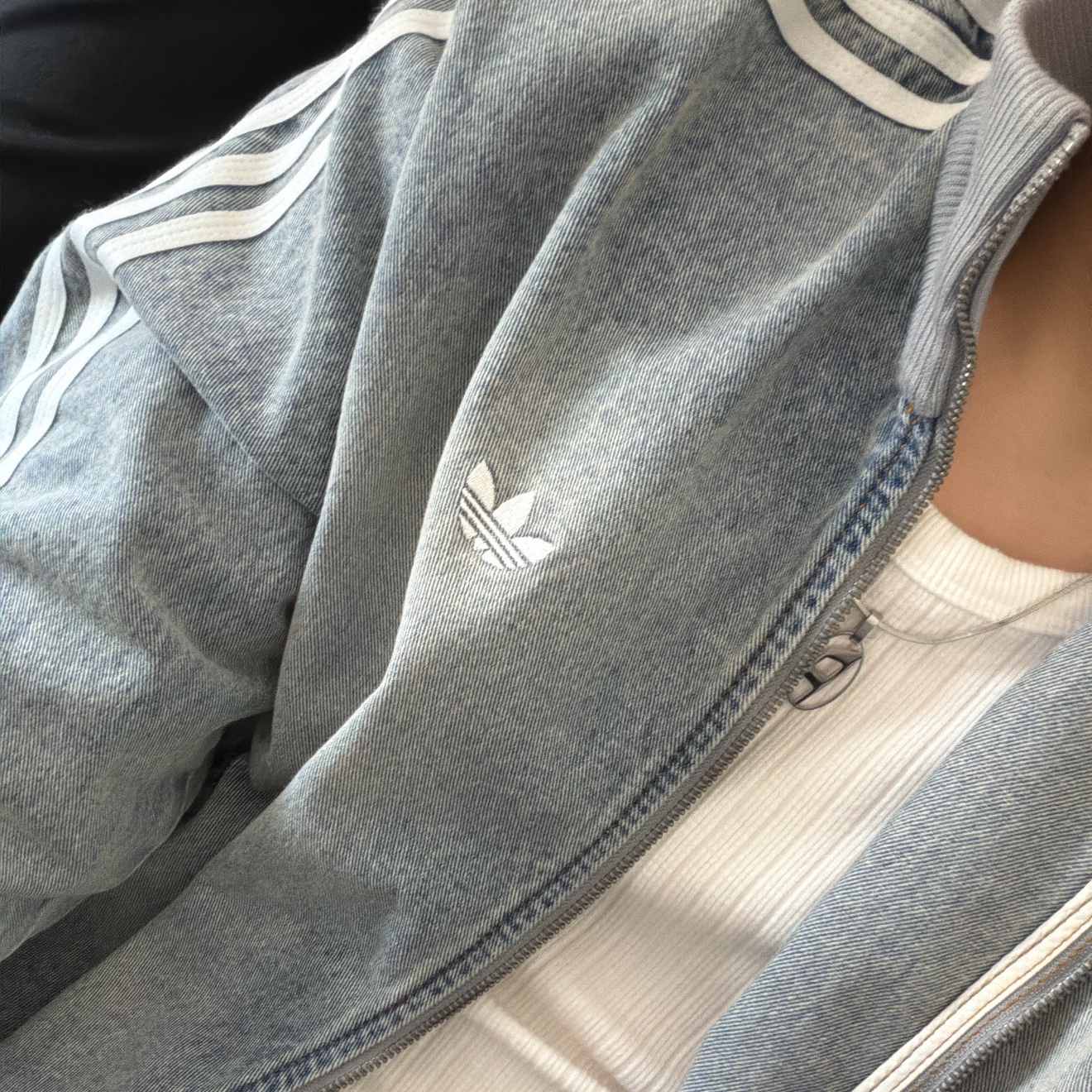Prada Denim Shirt Black, Adidas x Atmos Denim Firebird Track Top Indigo Denim - KR Sizing 착용 스타일 - 2