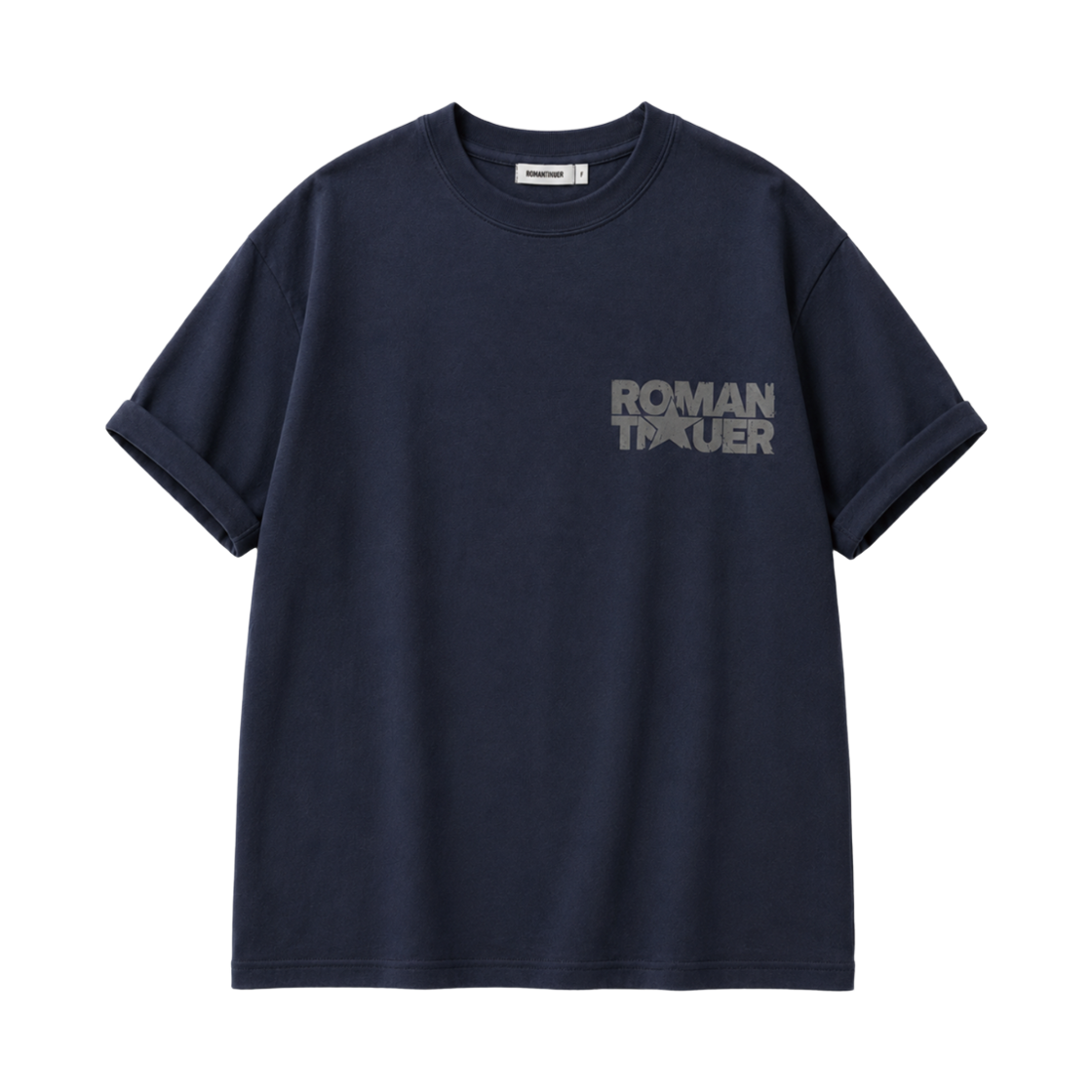 로맨티누어 디스트레스드 로고 오버핏 티셔츠 (네이비)(ROMANTINUER Distressed Logo Oversized T-shirt (Navy)) - 1