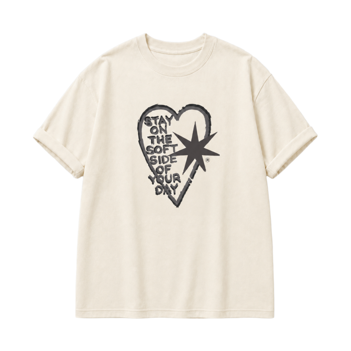 로맨티누어 빈티지 하트 그래픽 오버핏 티셔츠 (아이보리)(ROMANTINUER Vintage Heart Graphic Oversized T-shirt (Ivory))