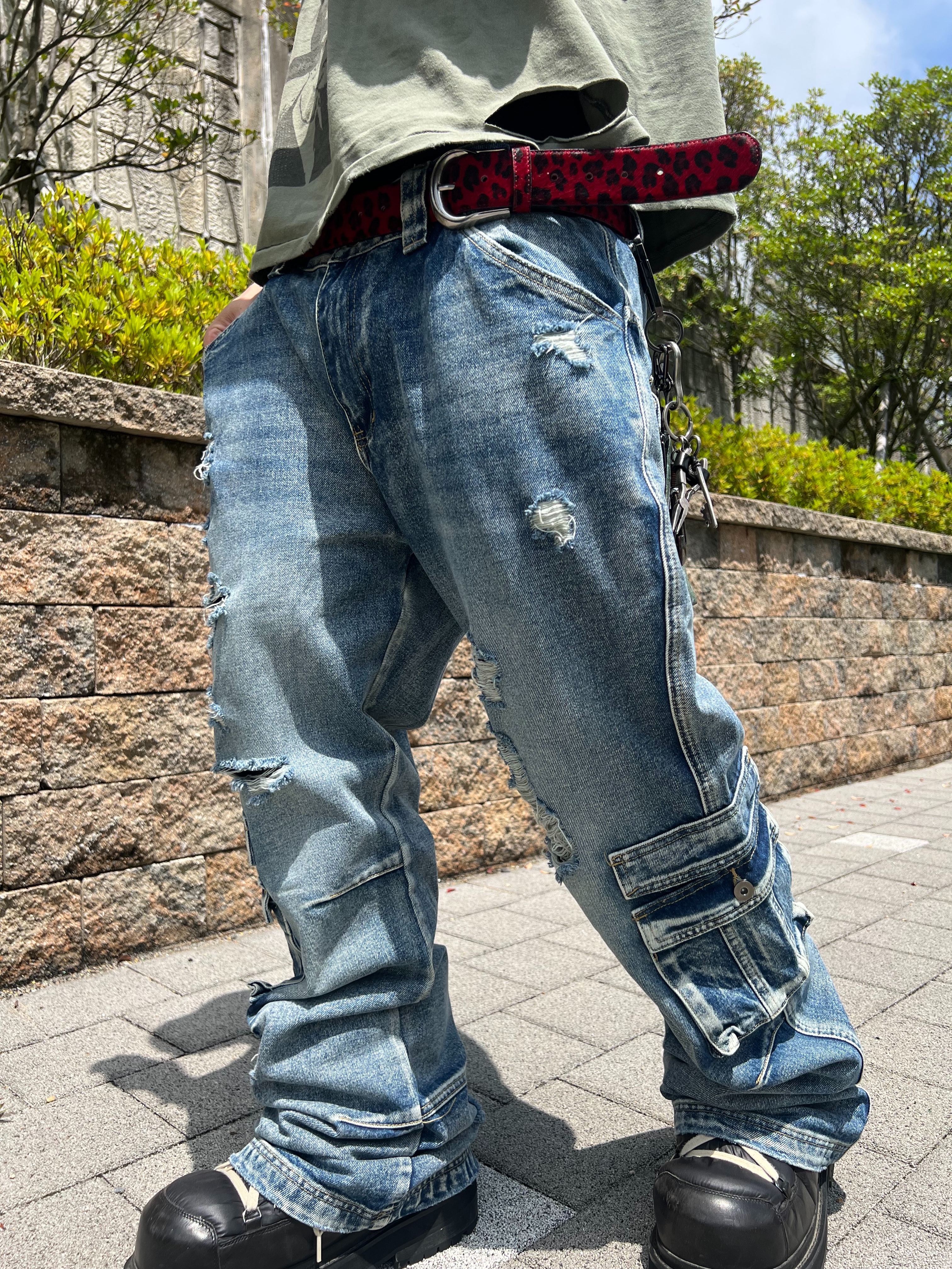 Undermycar Heavy Hoof Belt Buckle Matte Silver, Undermycar Calf Hair Module Belt Strap Red Leopard 착용 스타일 - 2