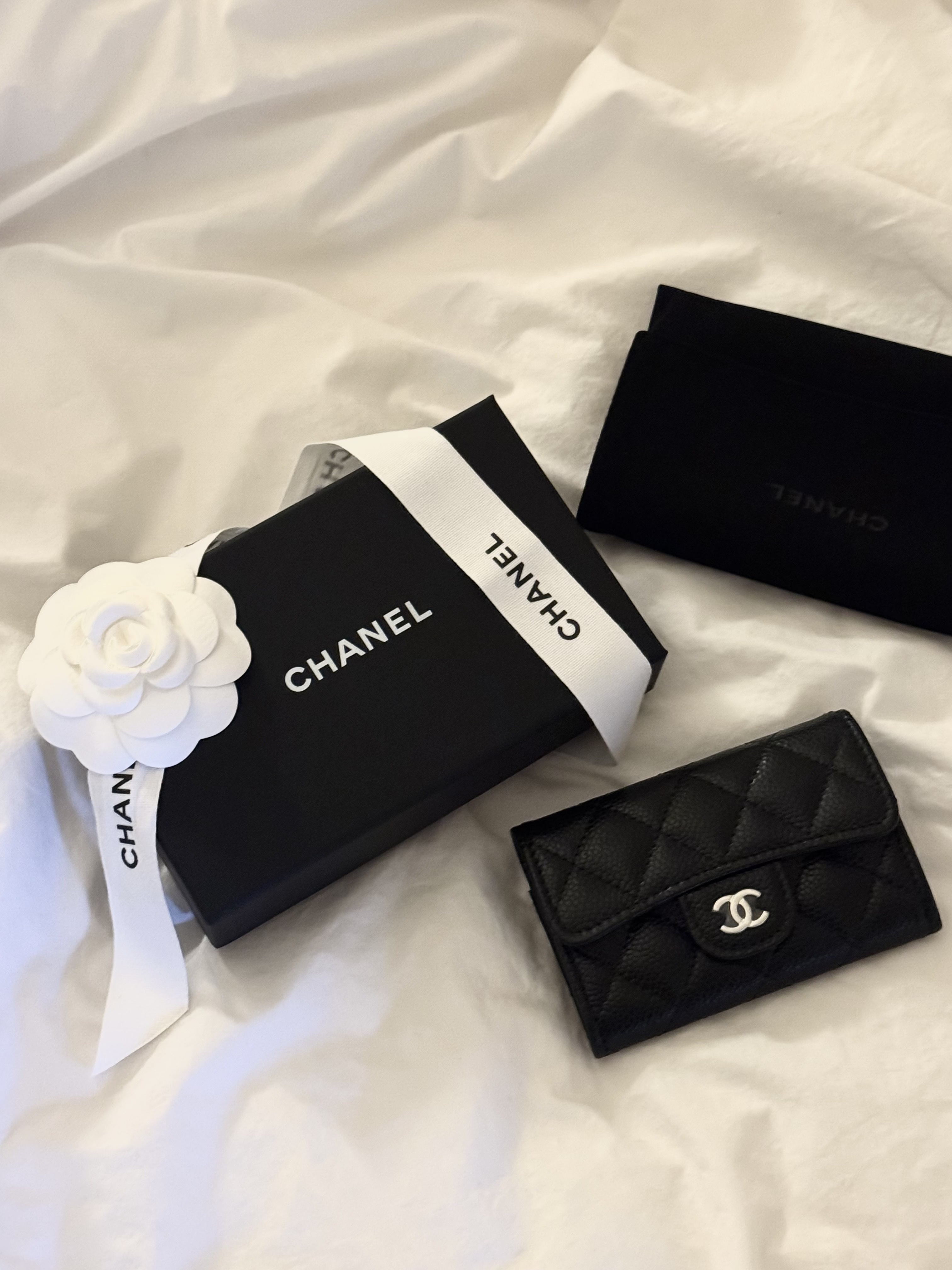 Chanel Classic Card Holder Grained Calfskin & Silver Black 착용 스타일