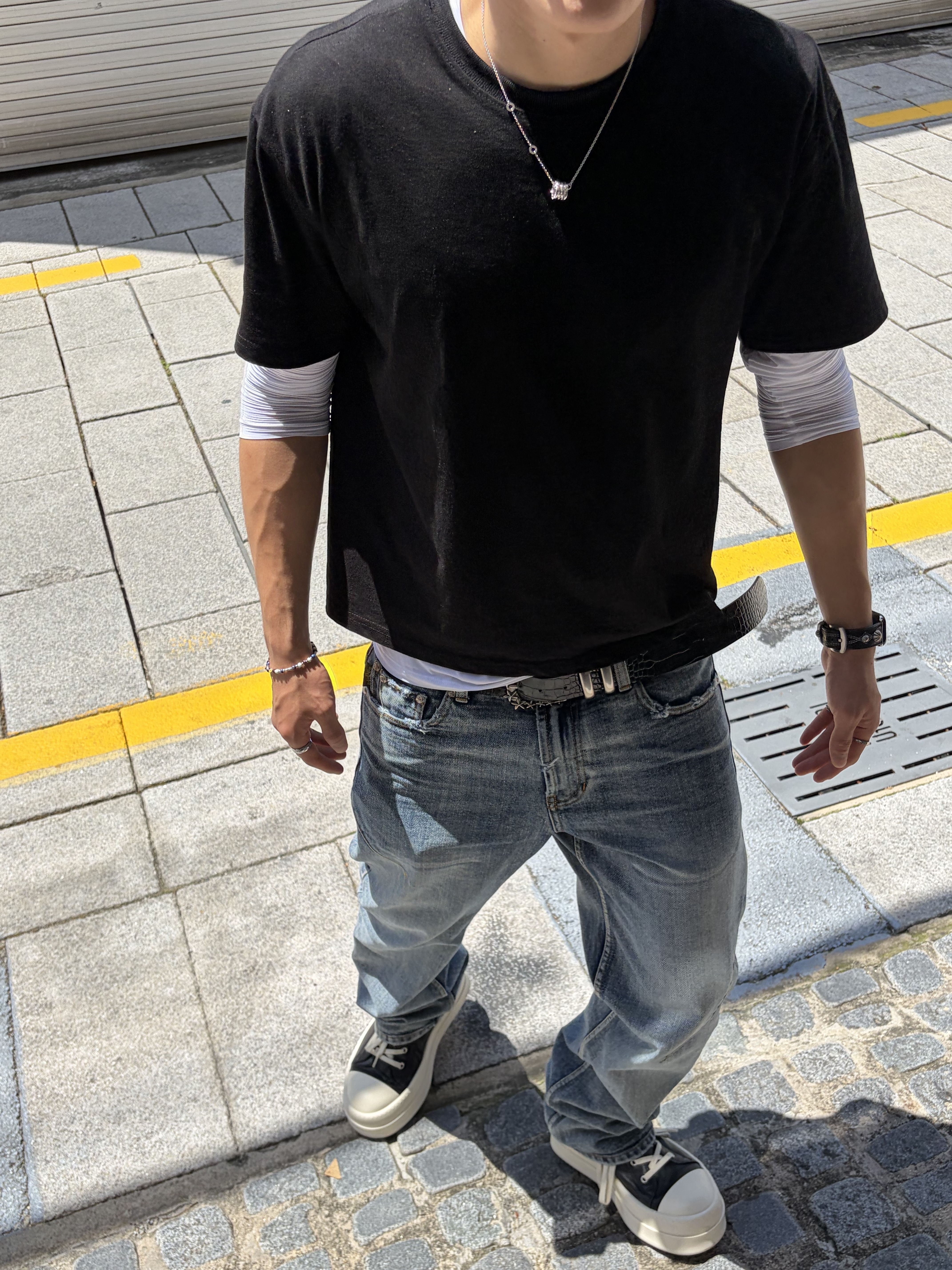 Rick Owens Mega Bumper Sneakers Black Milk, [트리플적립] PACOSPLY Allday Jeans Blue 착용 스타일 - 3