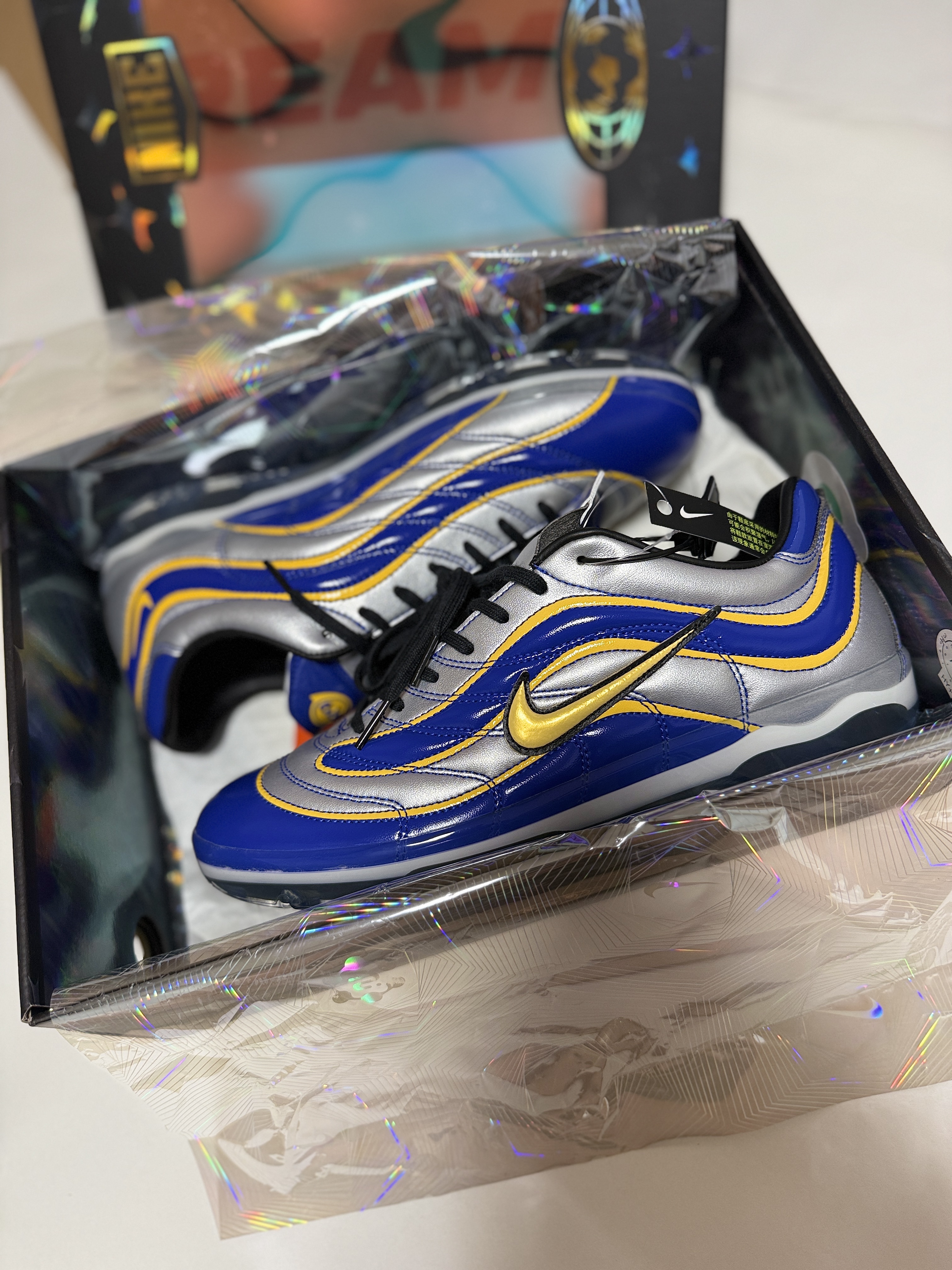 Nike Cryoshot Mercurial Vapor R9 OG Varsity Royal Varsity Maize, Nike Brazil 1998 Reissue Soccer Replica Jersey Varsity Maize Ronaldo (Marking Ver.) 착용 스타일 - 2