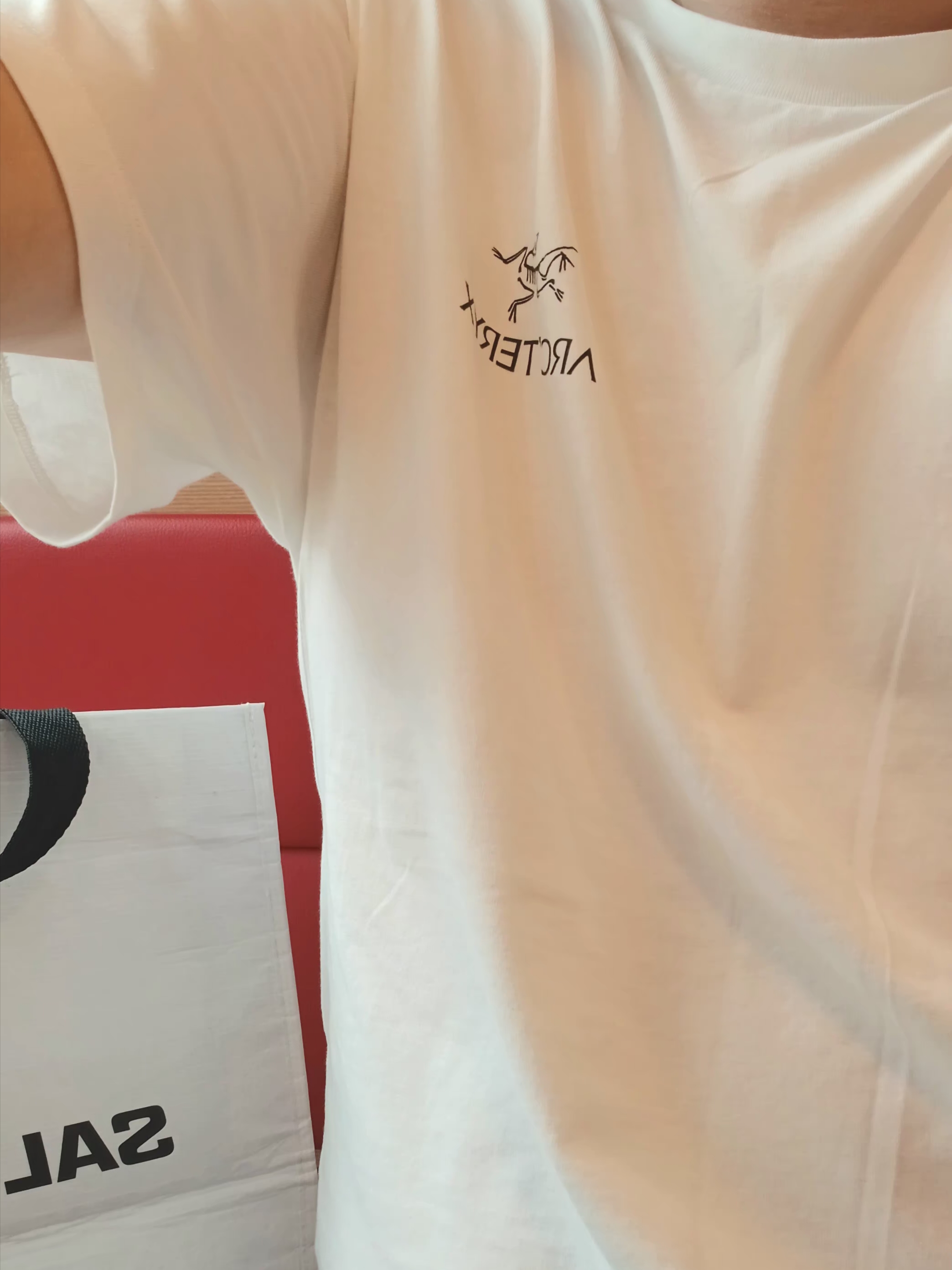 Arc'teryx Kragg SL Cotton Bird Word SS T-Shirt White Light Black, Arc'teryx Kragg Cotton Short 9 Inch Forage 착용 스타일 - 9