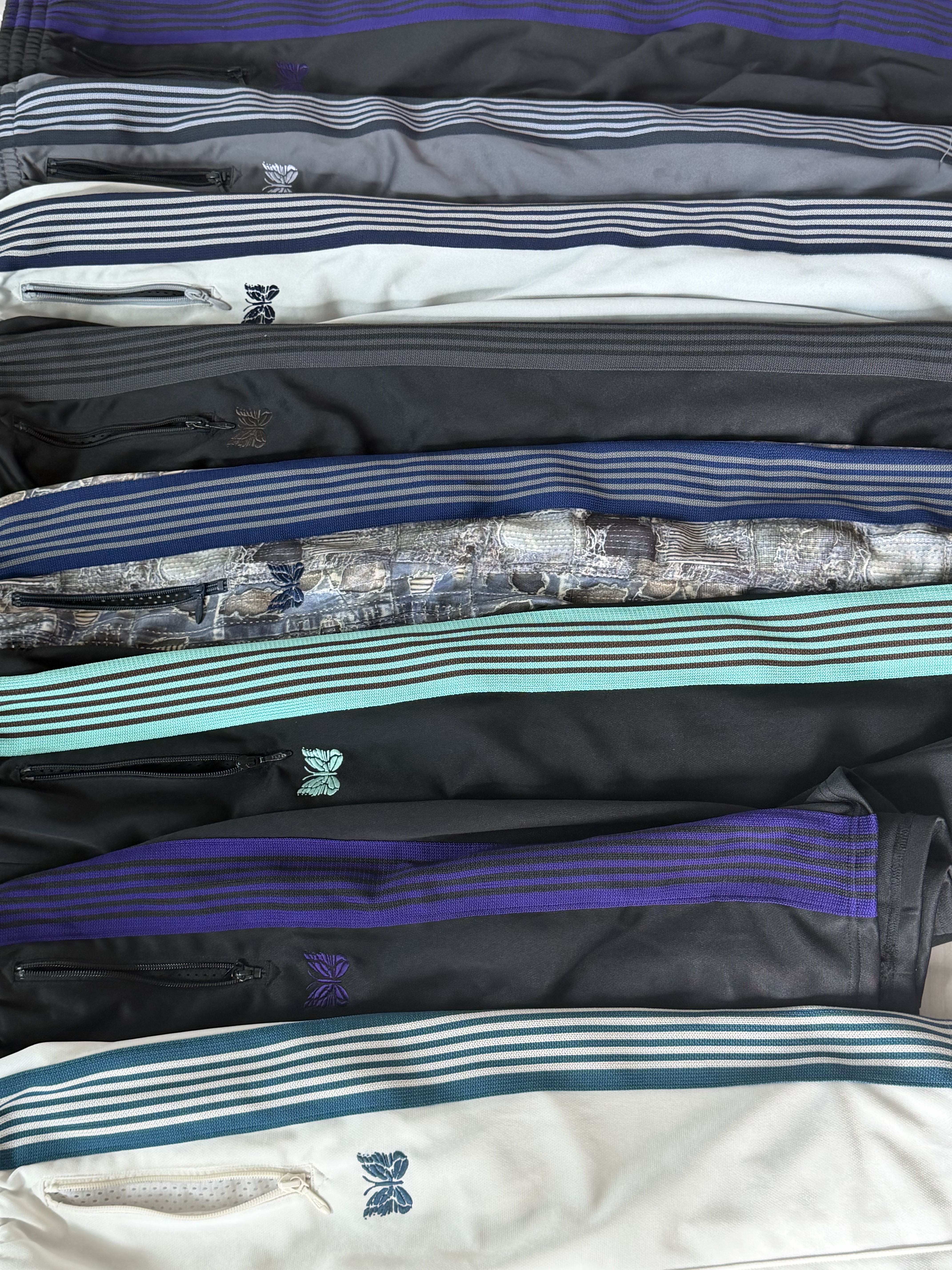 Needles x LHP H.D. Track Pants Poly Smooth Grey, Needles x LHP Track Shorts Poly Smooth White 착용 스타일