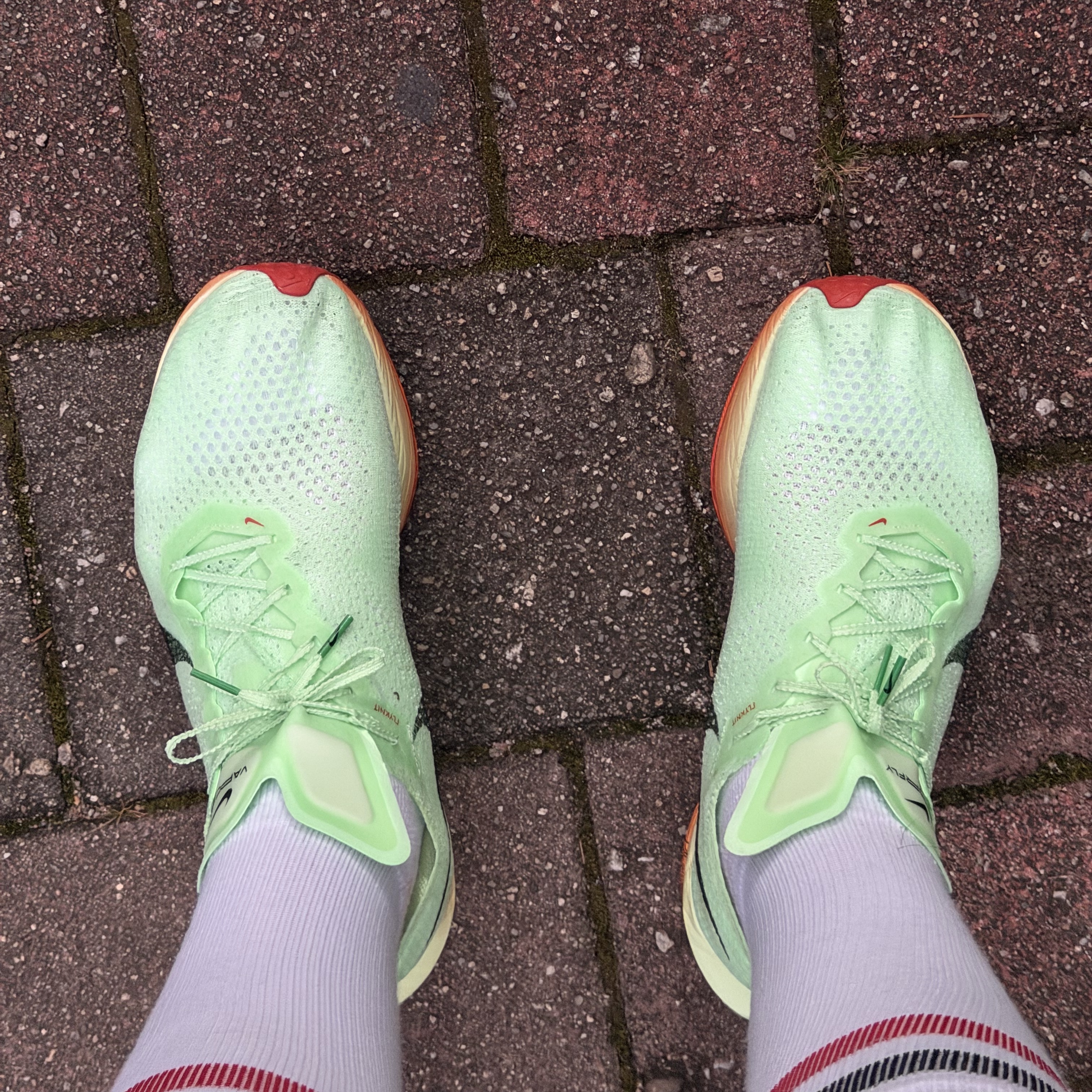 Nike ZoomX Vaporfly Next% 3 Vapor Green Dragon Red 착용 스타일