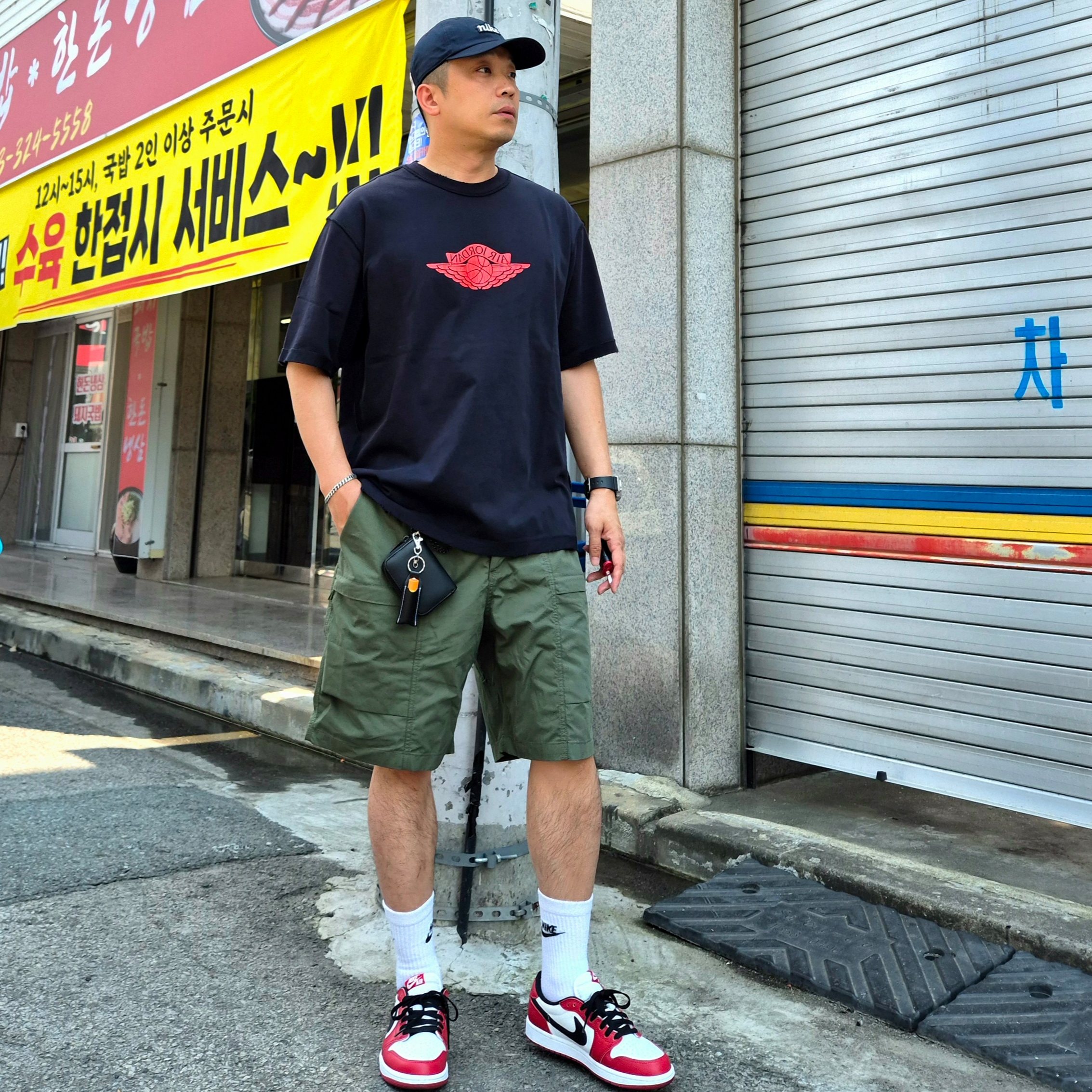 Jordan 1 Retro Low OG Chicago, Musinsa Standard City Leisure CN Belted Utility Shorts Black 착용 스타일