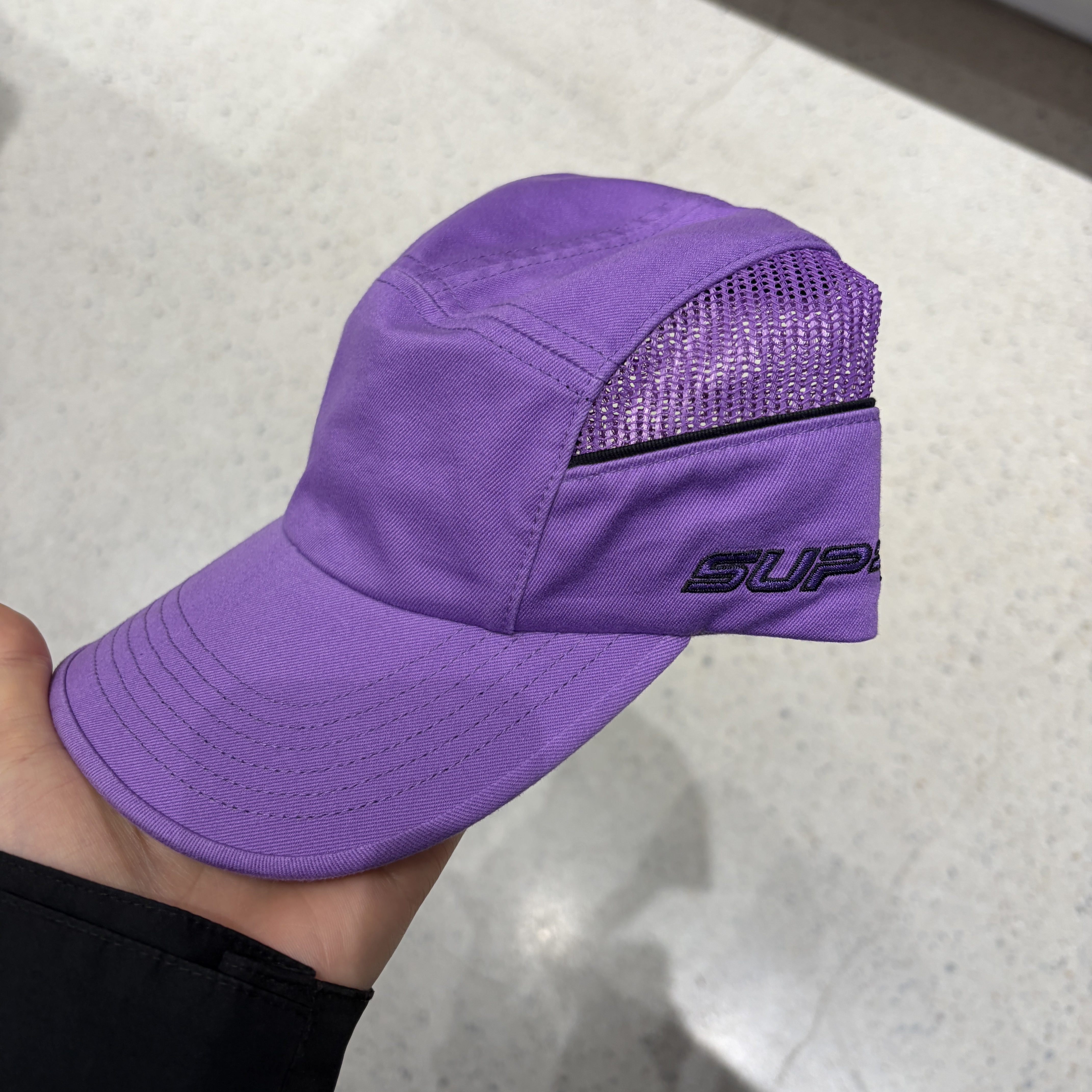 Supreme Side Mesh Piping Camp Cap Light Purple - 26SS 착용 스타일