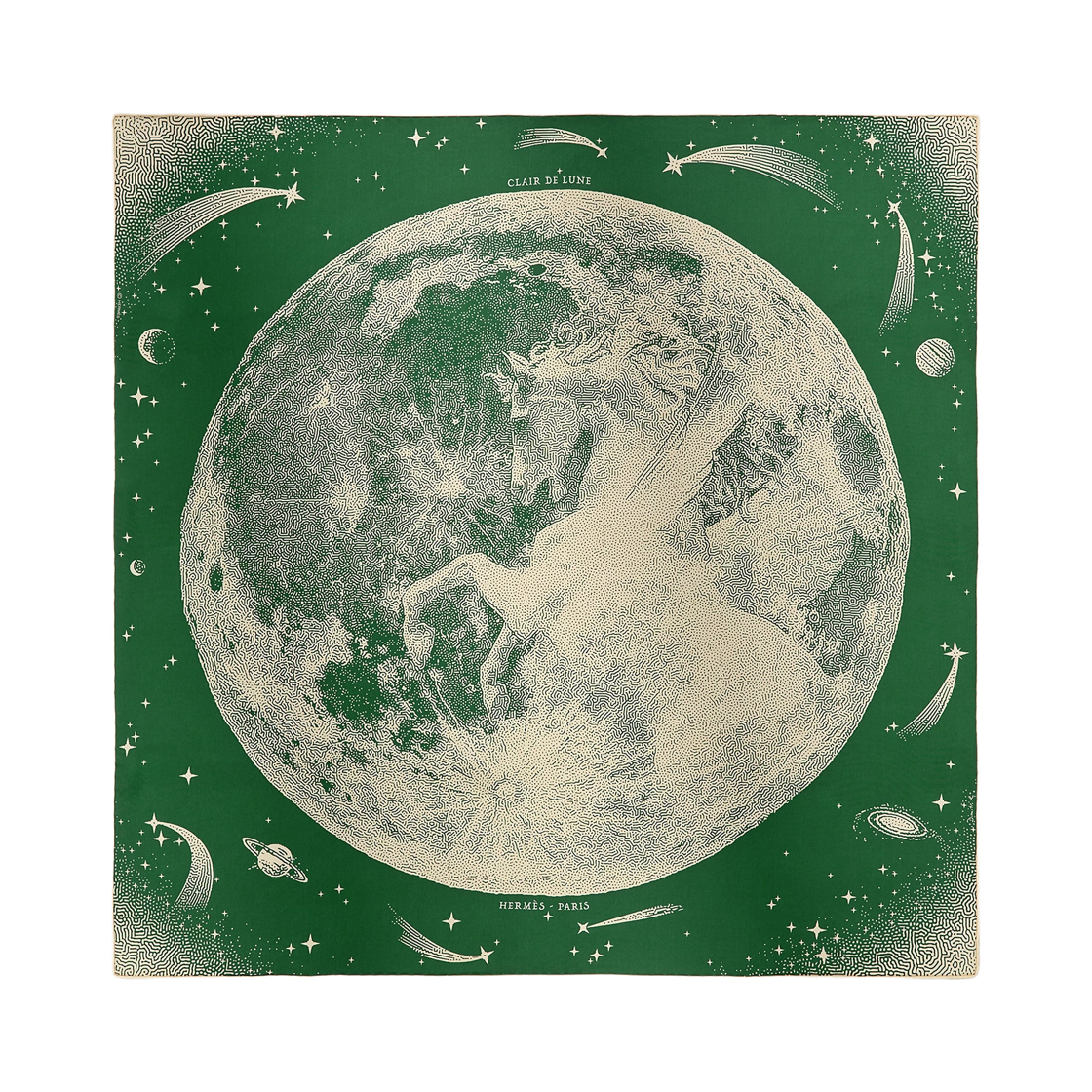 H983795S04 (W) Hermes Clair De Lune Scarf 70 Silk & Vert Creme