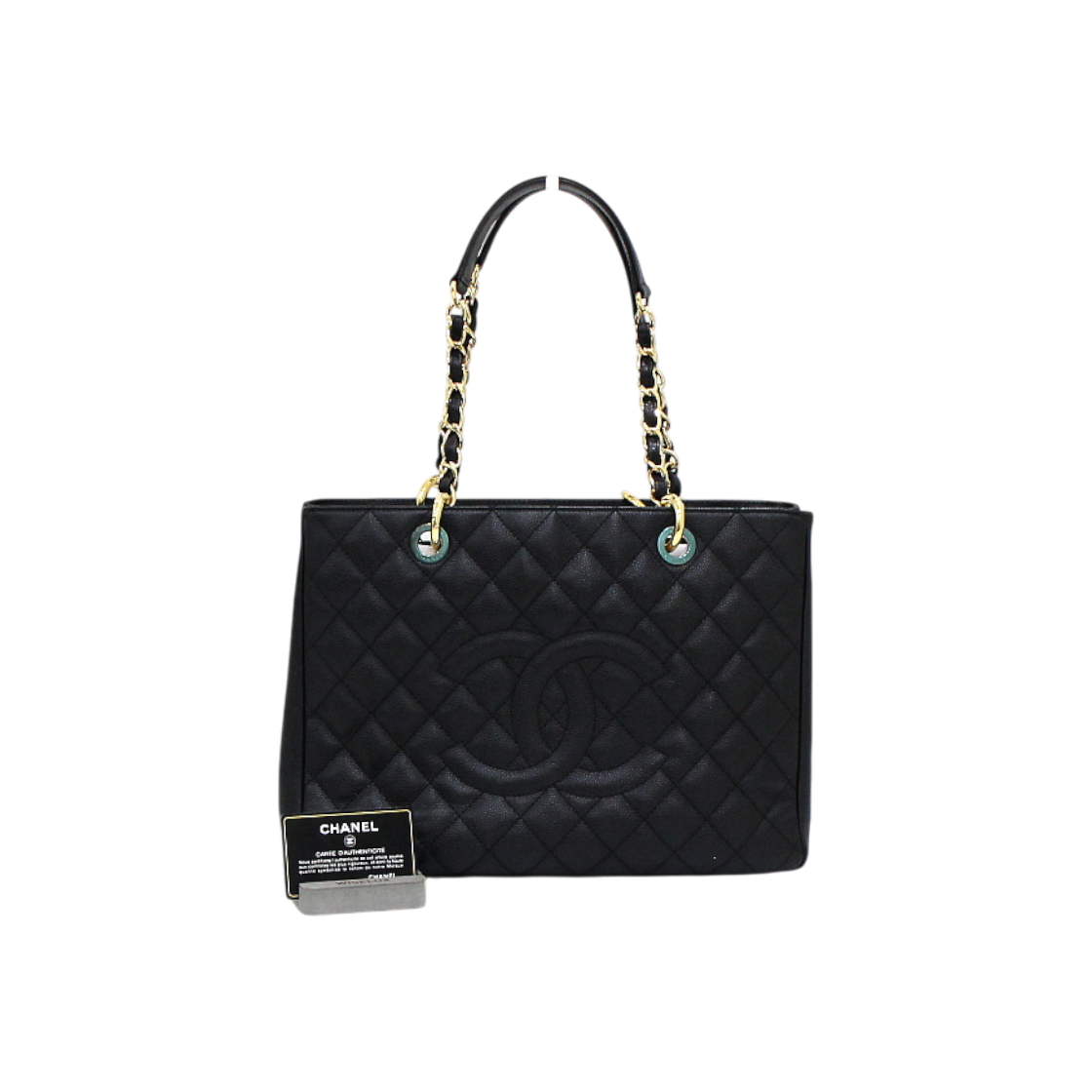 IT2EPLLLM6LF Chanel A50995 Grand Shopping Caviar Black Gold Chain Shoulder Bag