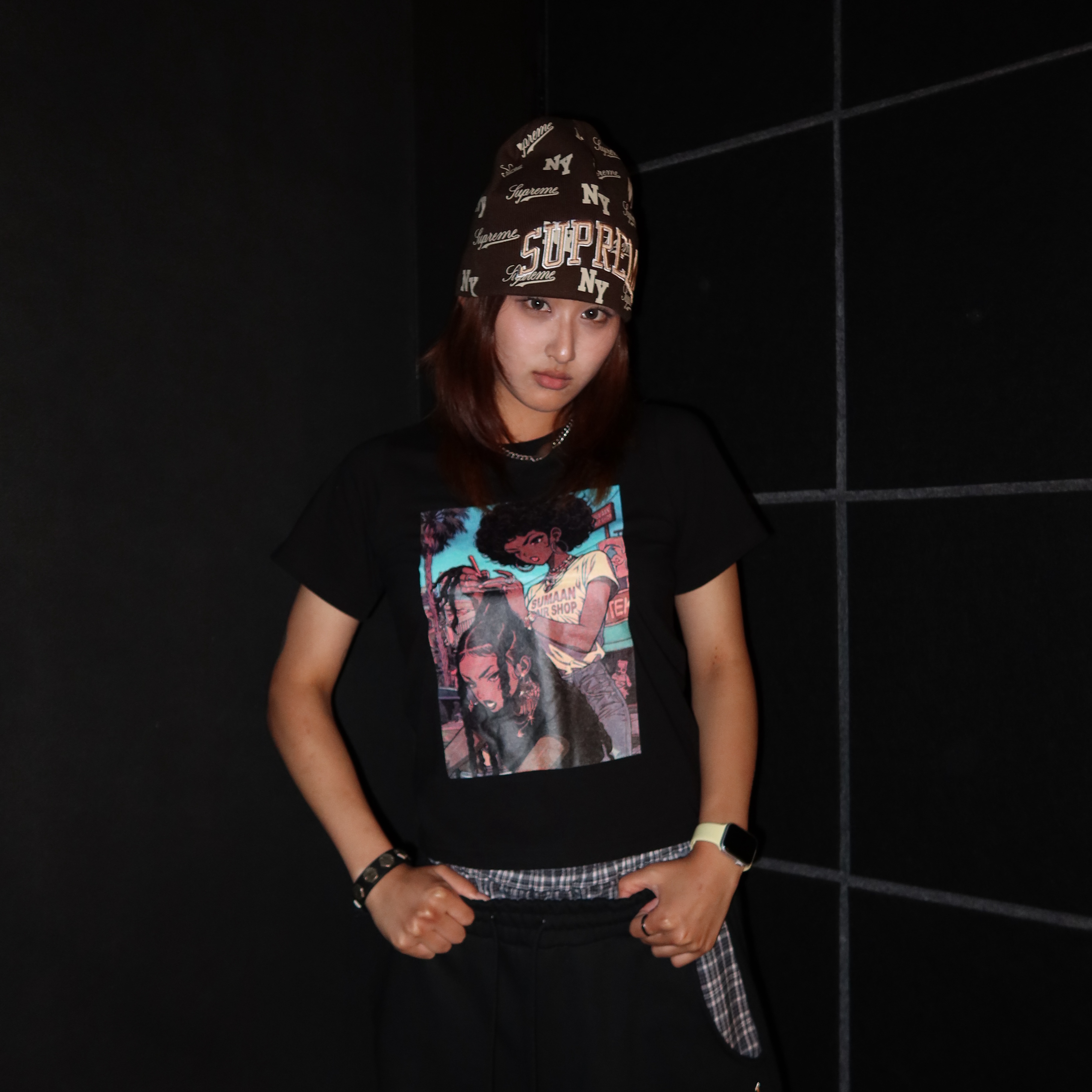 Supreme New Era Monogram Beanie Brown - 26SS 착용 스타일