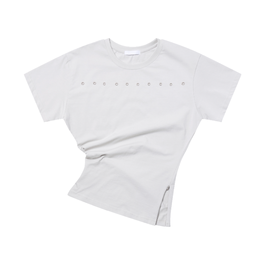 이유씨티 라인 아일렛 사이드 지퍼 티셔츠 - 연그레이(EUCT Line Eyelet Side Zip T-Shirt - Light Grey)
