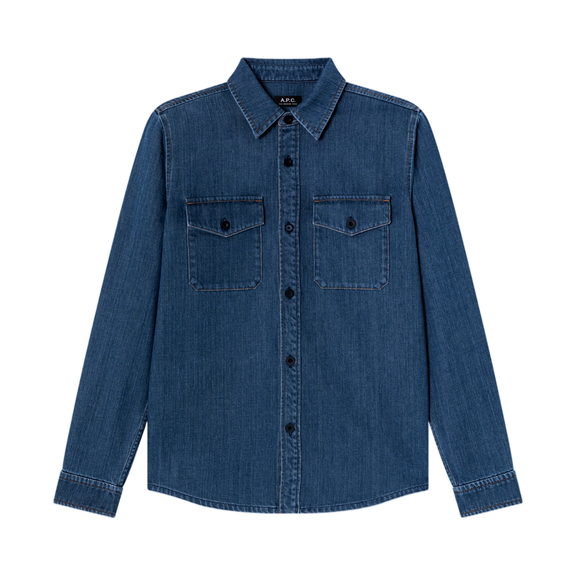 COHPU-H32083-IAL A.P.C. Faded Denim Overshirt with Pockets Indigo Delave