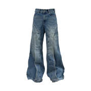 I FEEL LUCKY Wide Flare Placket Pants Blue