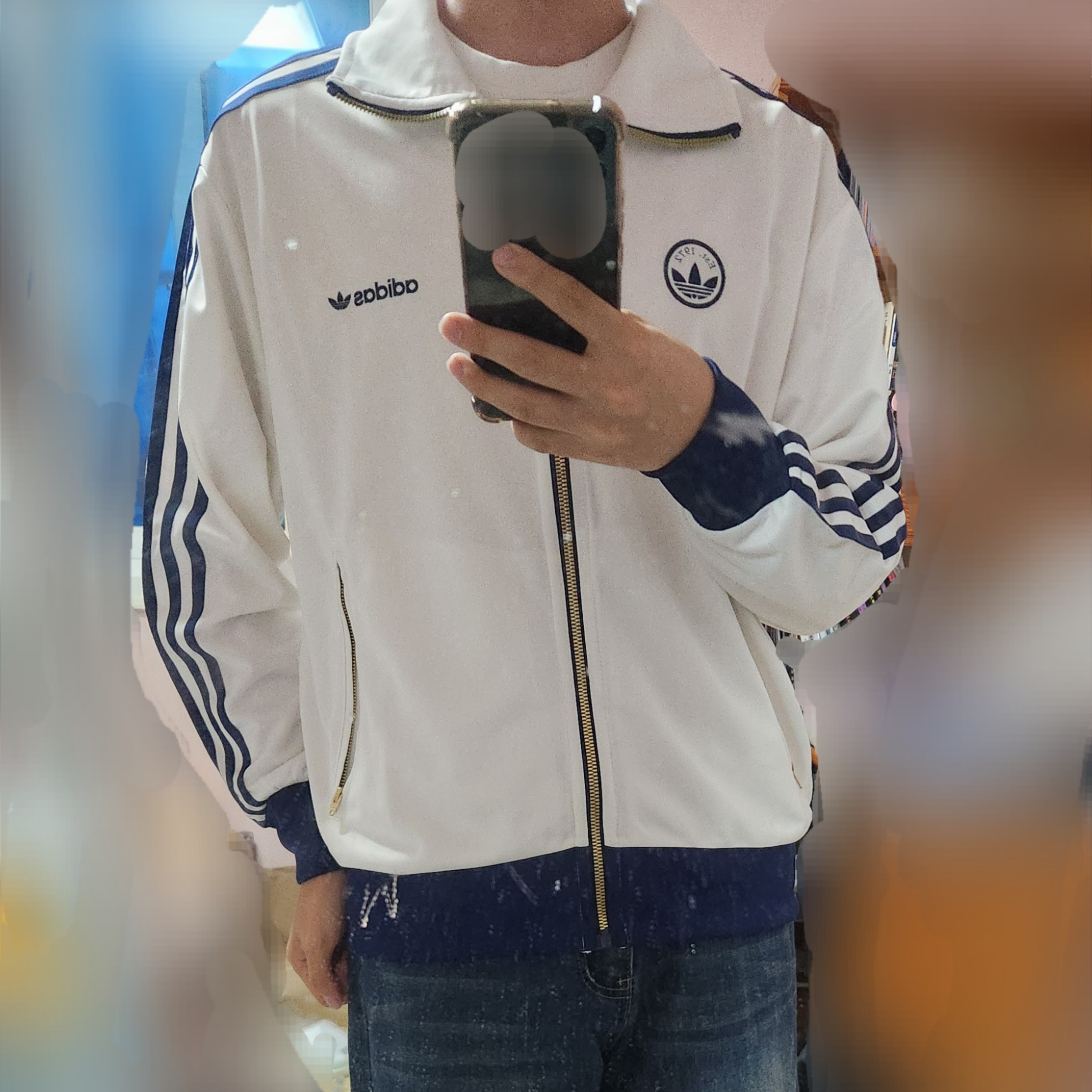 (W) Adidas Firebird Badge Track Top Cloud White - KR Sizing 착용 스타일 - 2