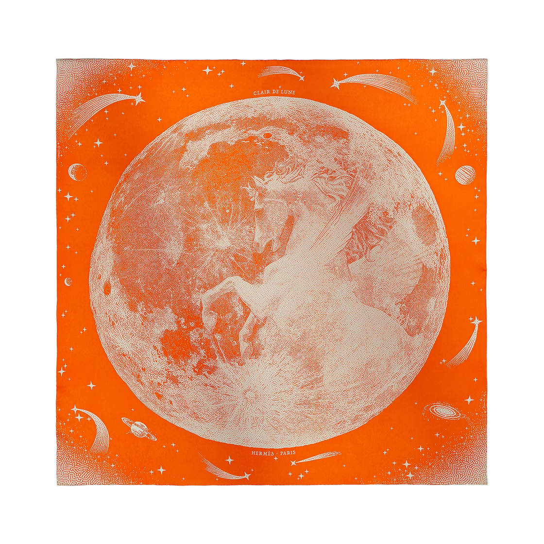 H983795S03 (W) Hermes Clair De Lune Scarf 70 Silk & Orange Beige Clair