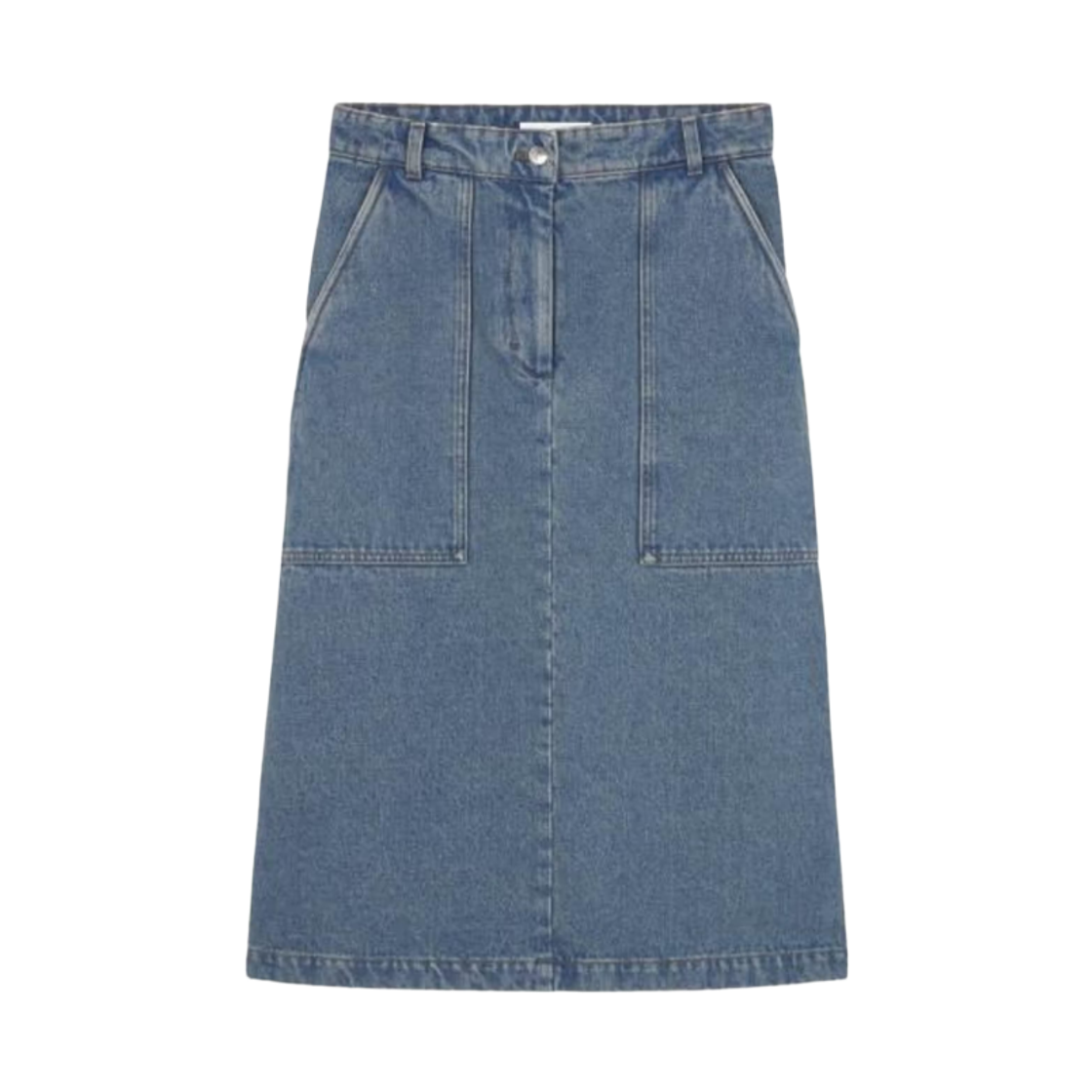 MW01509WW5023-P413 (W) Maison Kitsune Logo Embroidered Denim Midi Skirt Light Stone Indigo