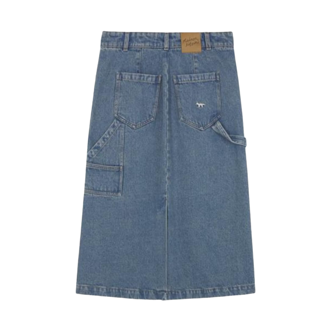 (W) 메종 키츠네 로고 자수 데님 미디 스커트 라이트 스톤 인디고((W) Maison Kitsune Logo Embroidered Denim Midi Skirt Light Stone Indigo) - 2