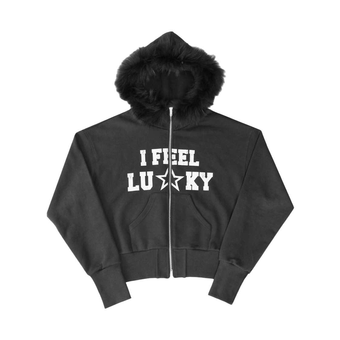 아이필럭키 럭키 퍼 후드 집업 블랙(I FEEL LUCKY Lucky Fur Hood Zip-Up Black) - 1