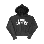 I FEEL LUCKY Lucky Fur Hood Zip-Up Black