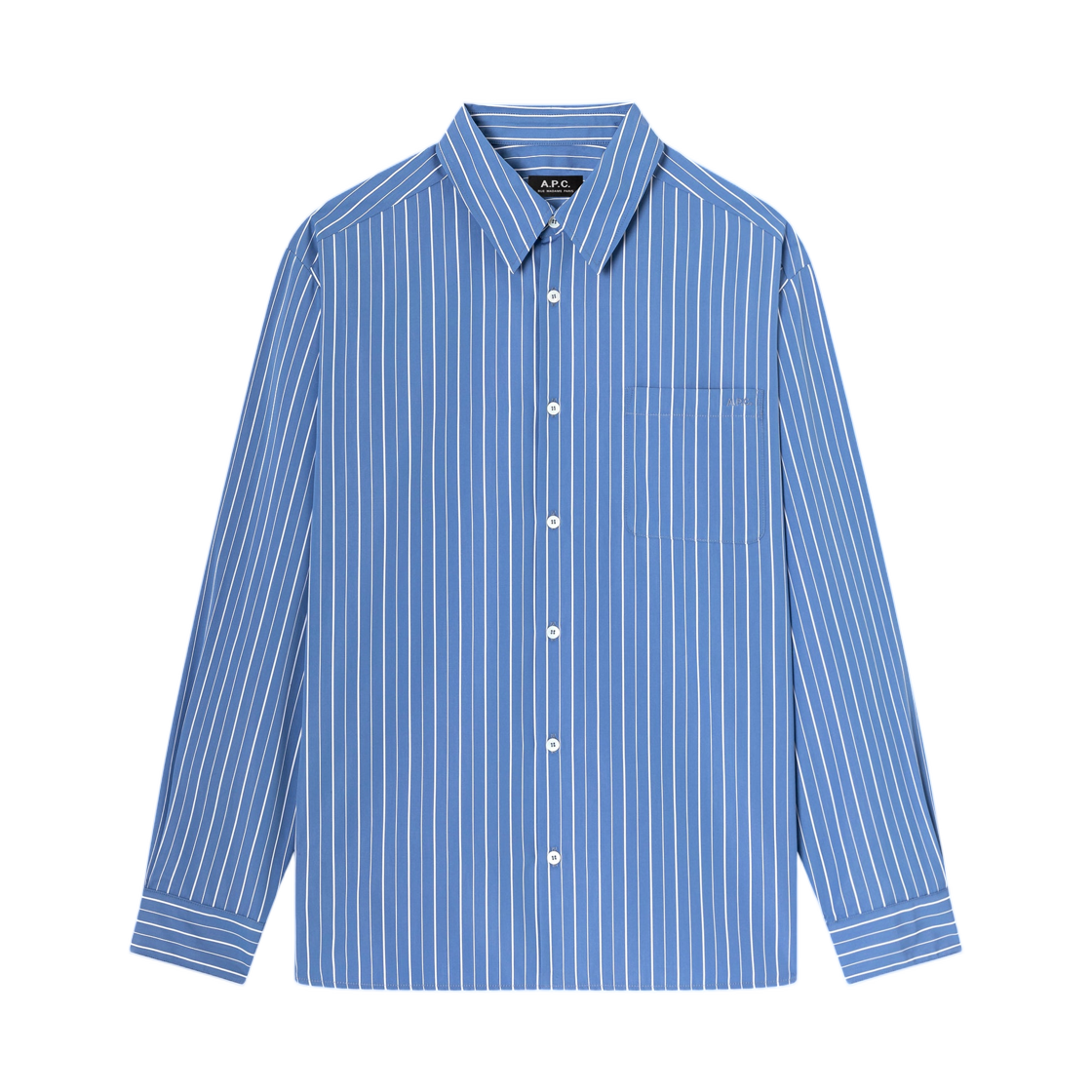 COHRA-H12553-IAC A.P.C. Blue Shirt with White Stripes Bleu Gris