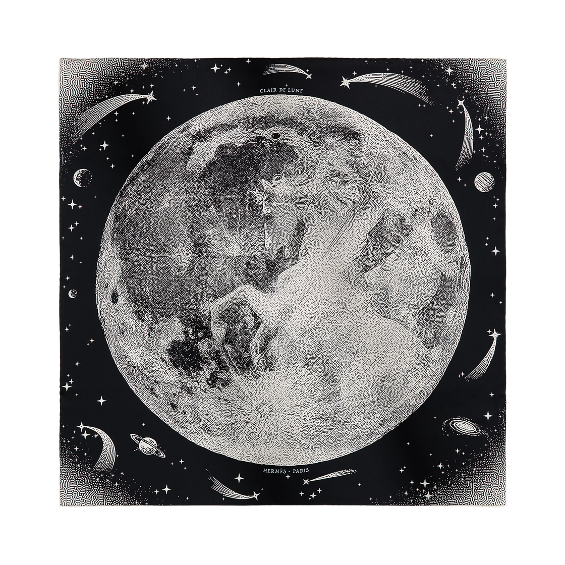 H983795S02 (W) Hermes Clair De Lune Scarf 70 Silk & Noir Blanc