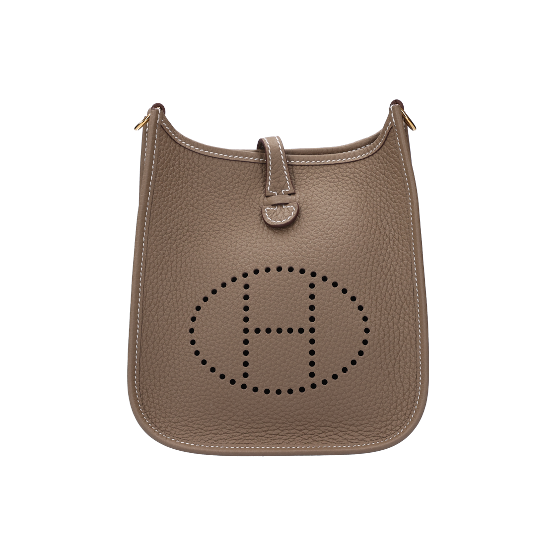 ITRLJGHUHMWP Hermes Evelyne 16 Clemence Etoupe & Gold Metal W Engraving