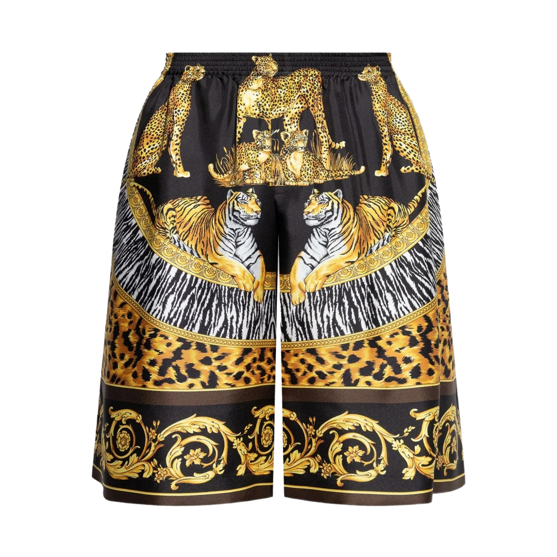 베르사체 타이커 레오파드 프린트 실크 쇼츠 블랙(Versace Tiger Leopard Prink Silk Shorts Black)