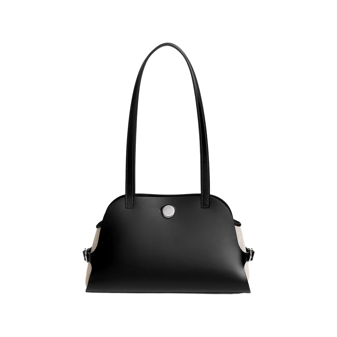 H086583CKAB Hermes Tablier Sellier Bag Hunter Cowhide Swift Calfskin H Canvas & Palladium Noir Ecru