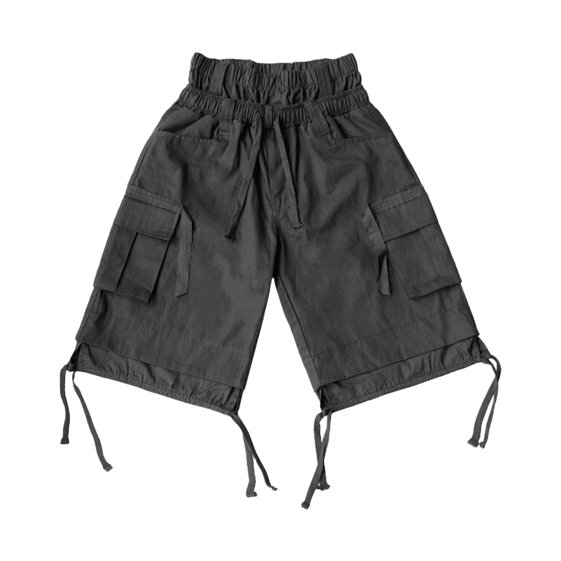 a15 I FEEL LUCKY Double Layered  String Cargo Shorts Black