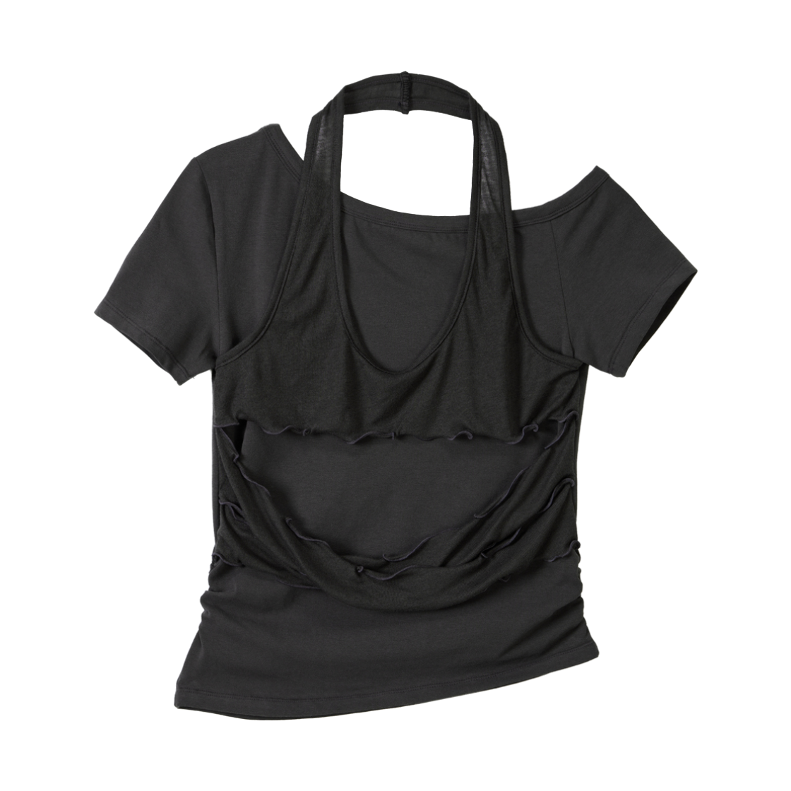 UP1237 UNKNOWN PLANET Layered Deconstructed Slim T-Shirt Charcoal