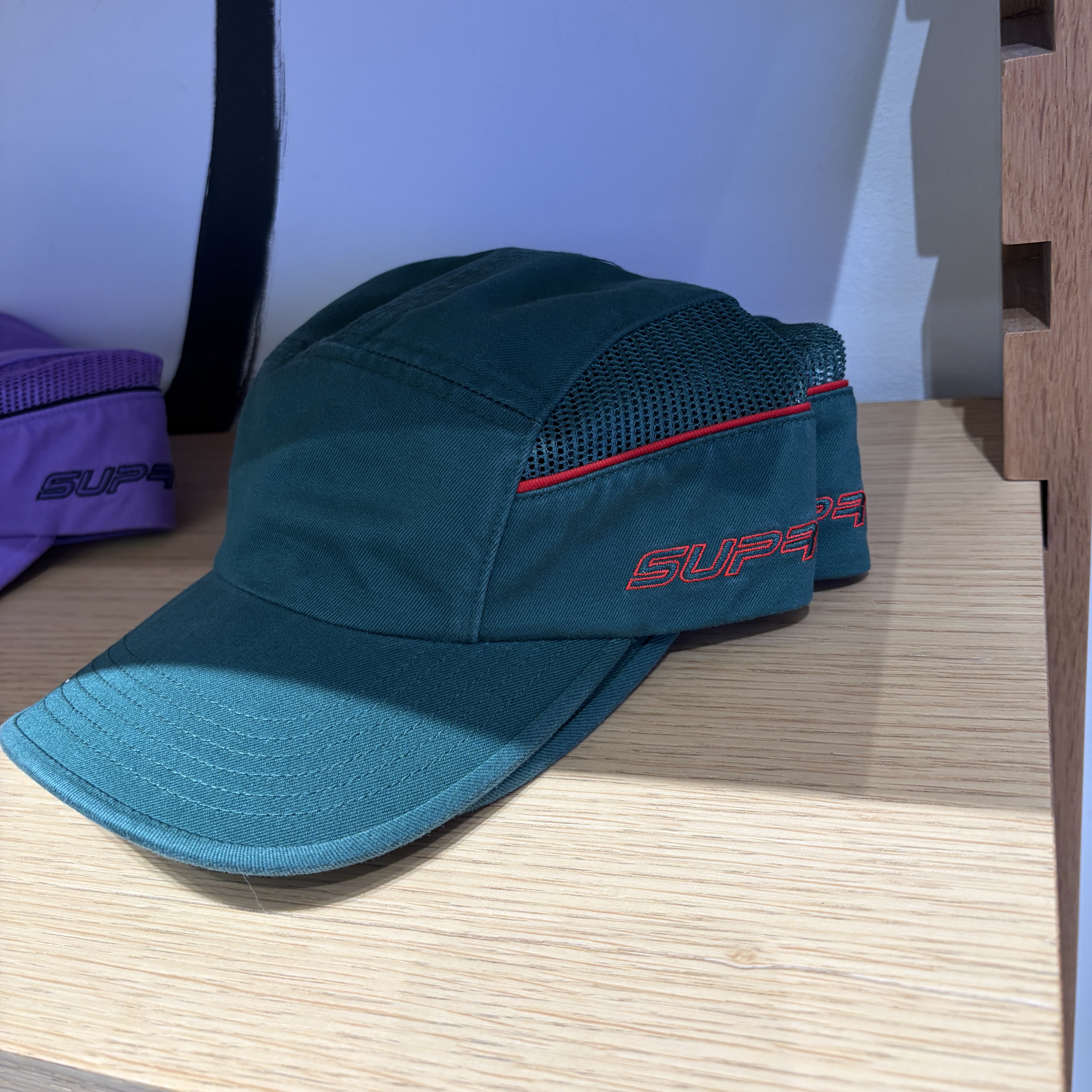 Supreme Side Mesh Piping Camp Cap Green - 26SS 착용 스타일