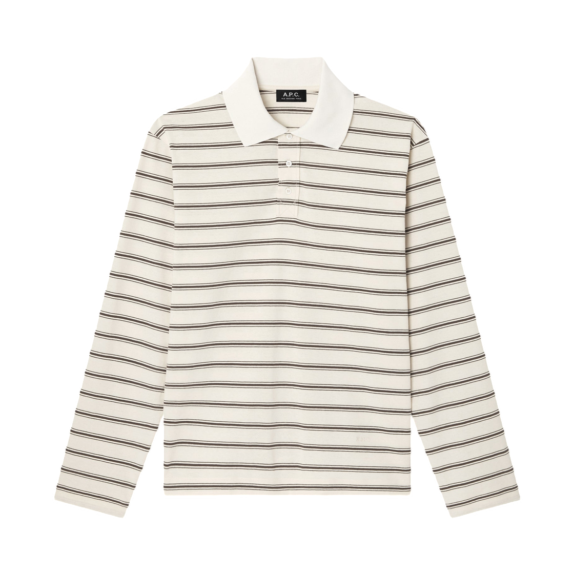 COHLV-H26519-AAD A.P.C. Long Sleeve Striped Polo Shirt Ecru
