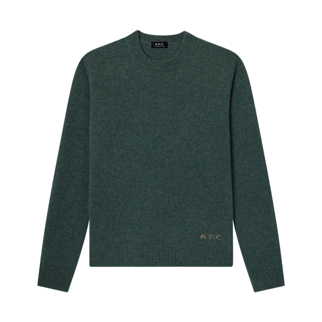 WOASW-H23491-PKA A.P.C. Loose Heather Green Wool Sweater Vert Chine
