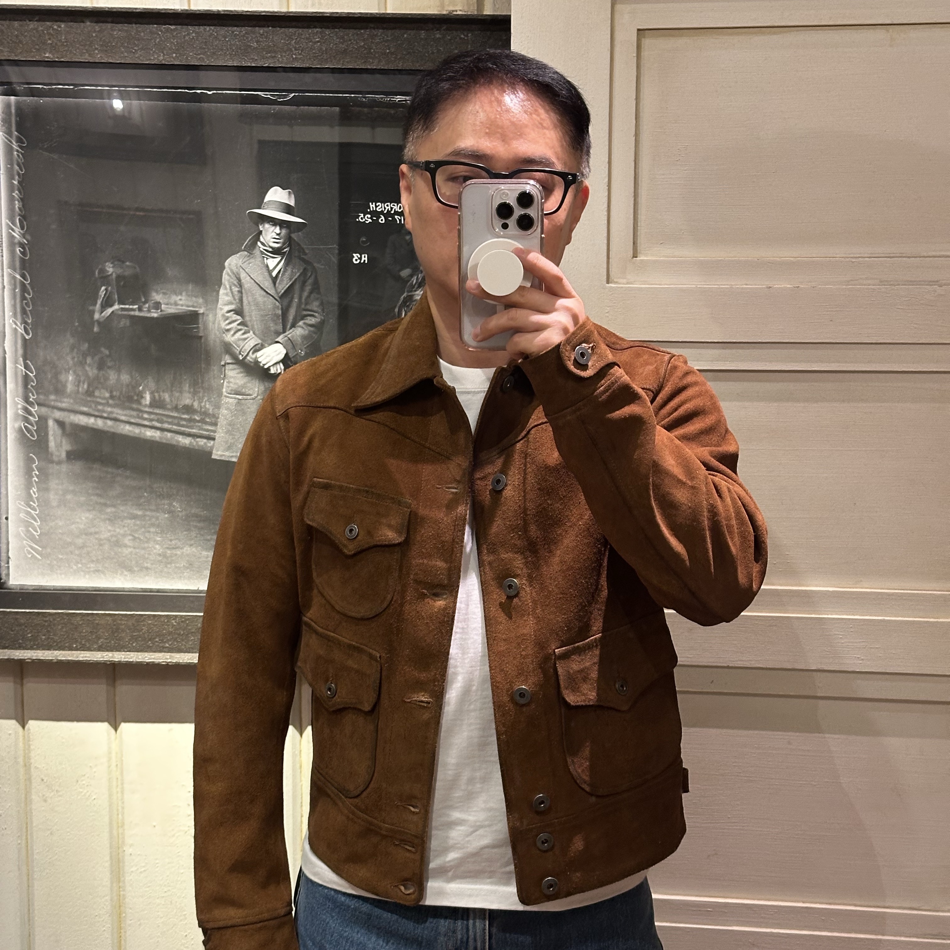 Double RL Roughout Suede Jacket Brown 착용 스타일