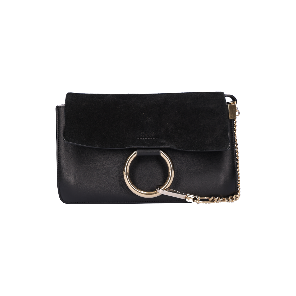 ITLNO2RG34S6 Chloe 3S1127 Faye Mini Chain Bag in Black Suede Calfskin