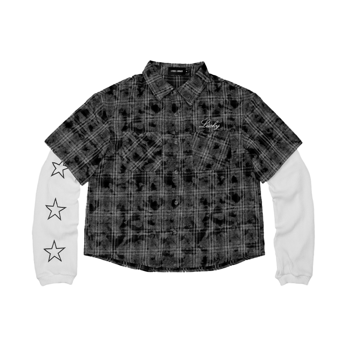 아이필럭키 더블 레이어드 와플 체크 셔츠 블랙(I FEEL LUCKY Double Layered Waffle Check Shirt Black) - 1