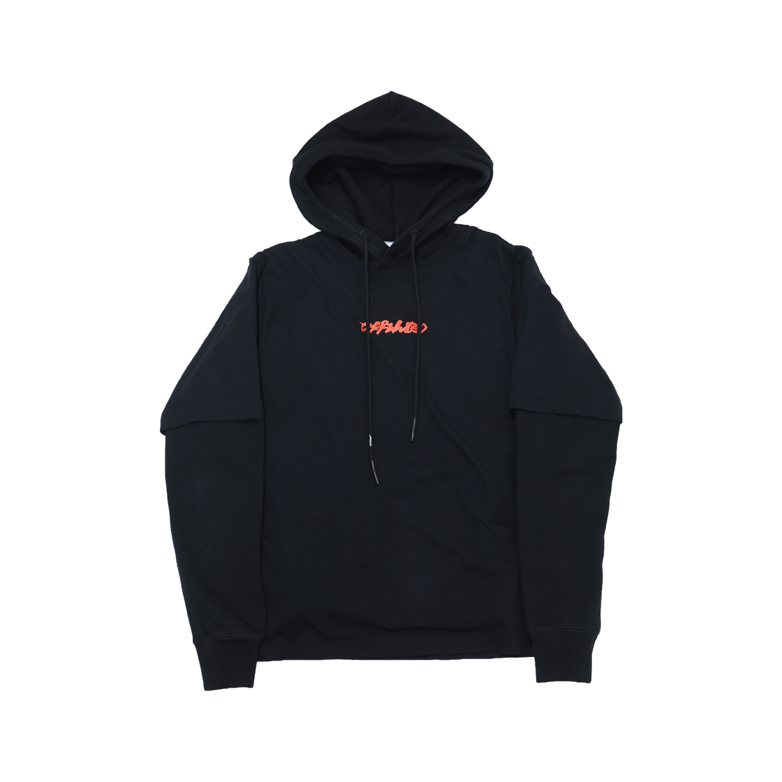 ITHC8FJGNOLE Off White Neon Logo Double Sleeve Slim Hoodie Black & Neon Pink
