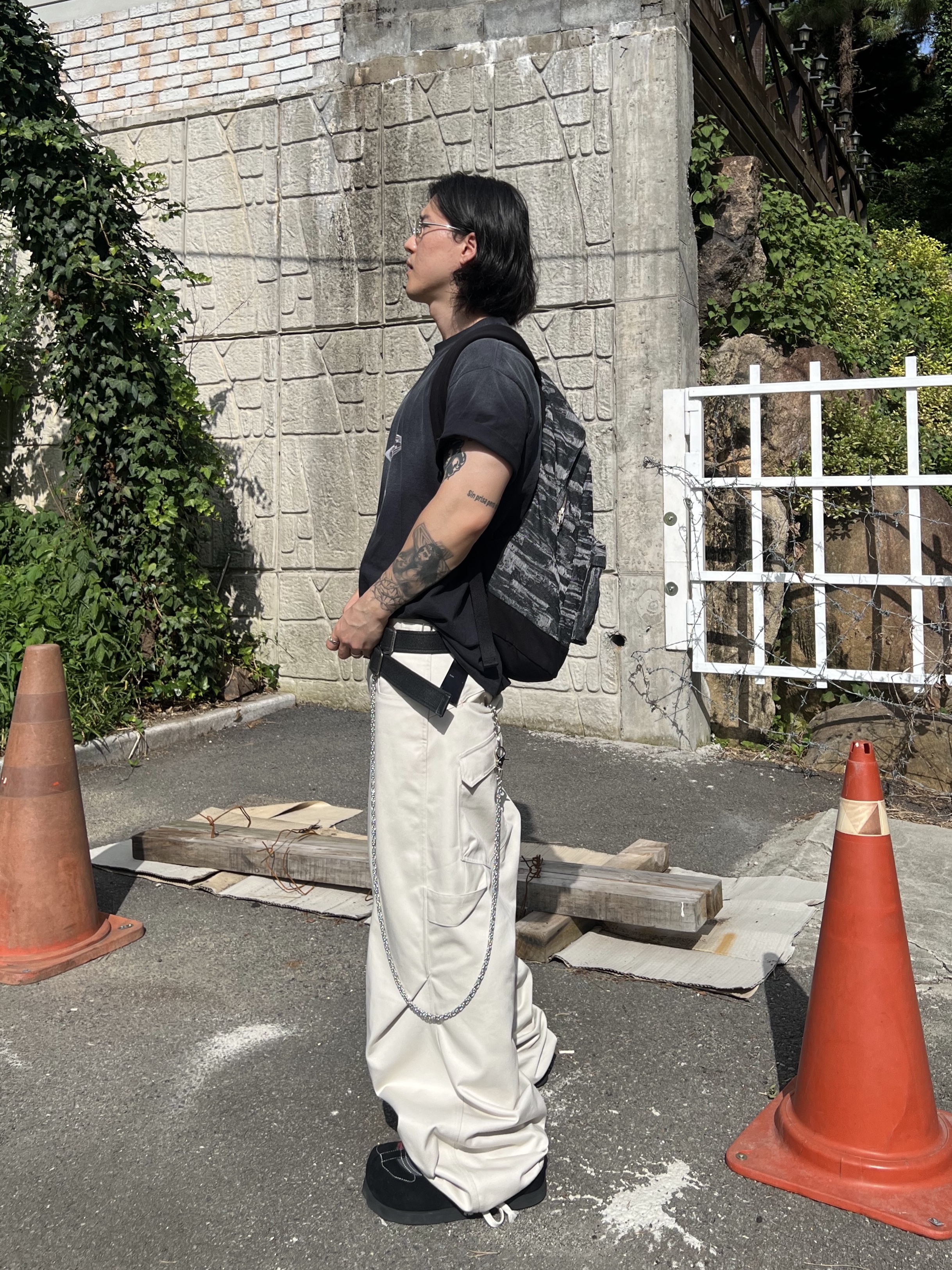 Farfromwhat Coated Double Buckle Woven Belt, Kamien 247 All day Baggy Pants Light Beige 착용 스타일 - 2