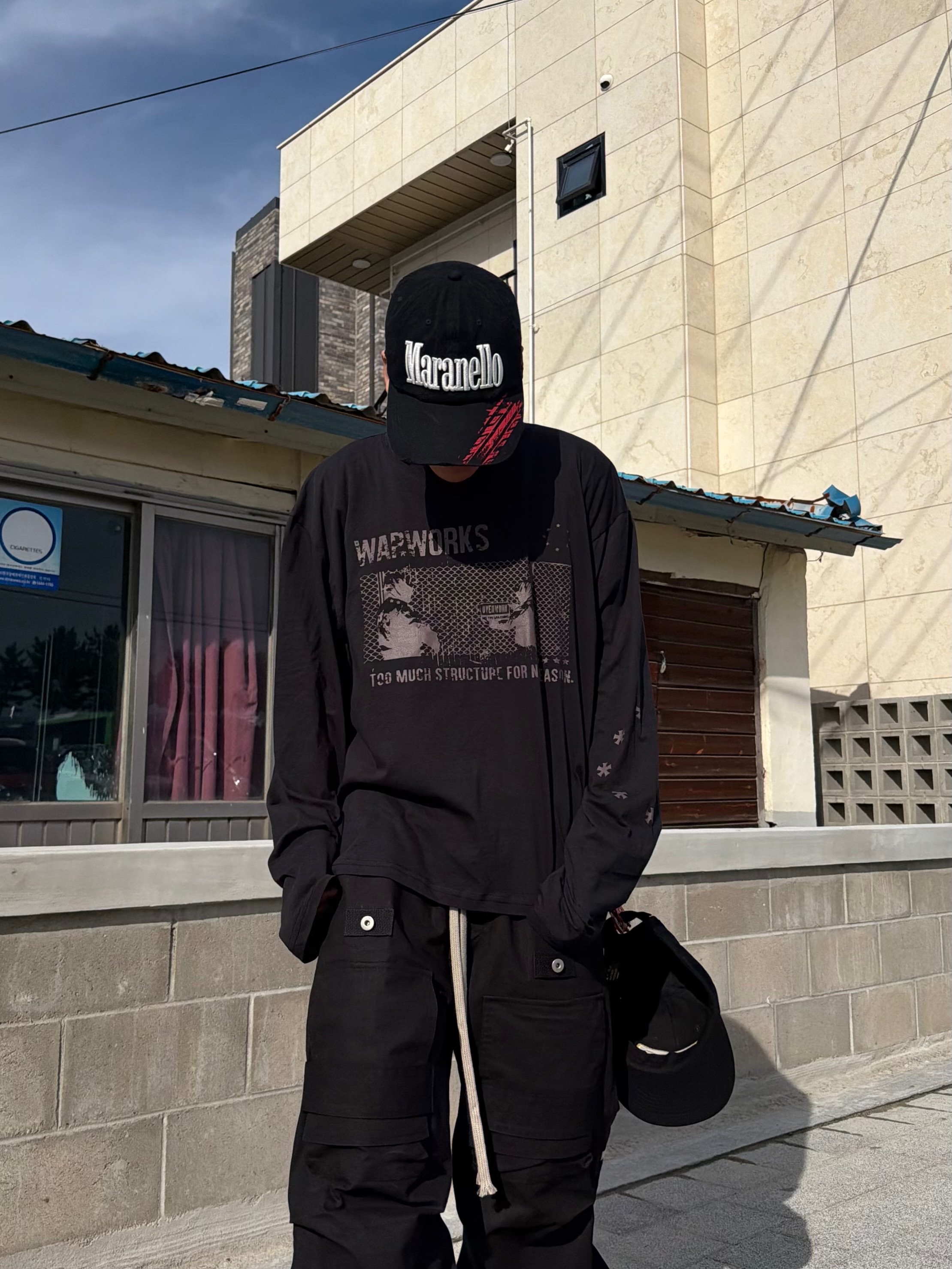 Wapworks Camp Supply Cargo Pants Black 착용 스타일 - 4
