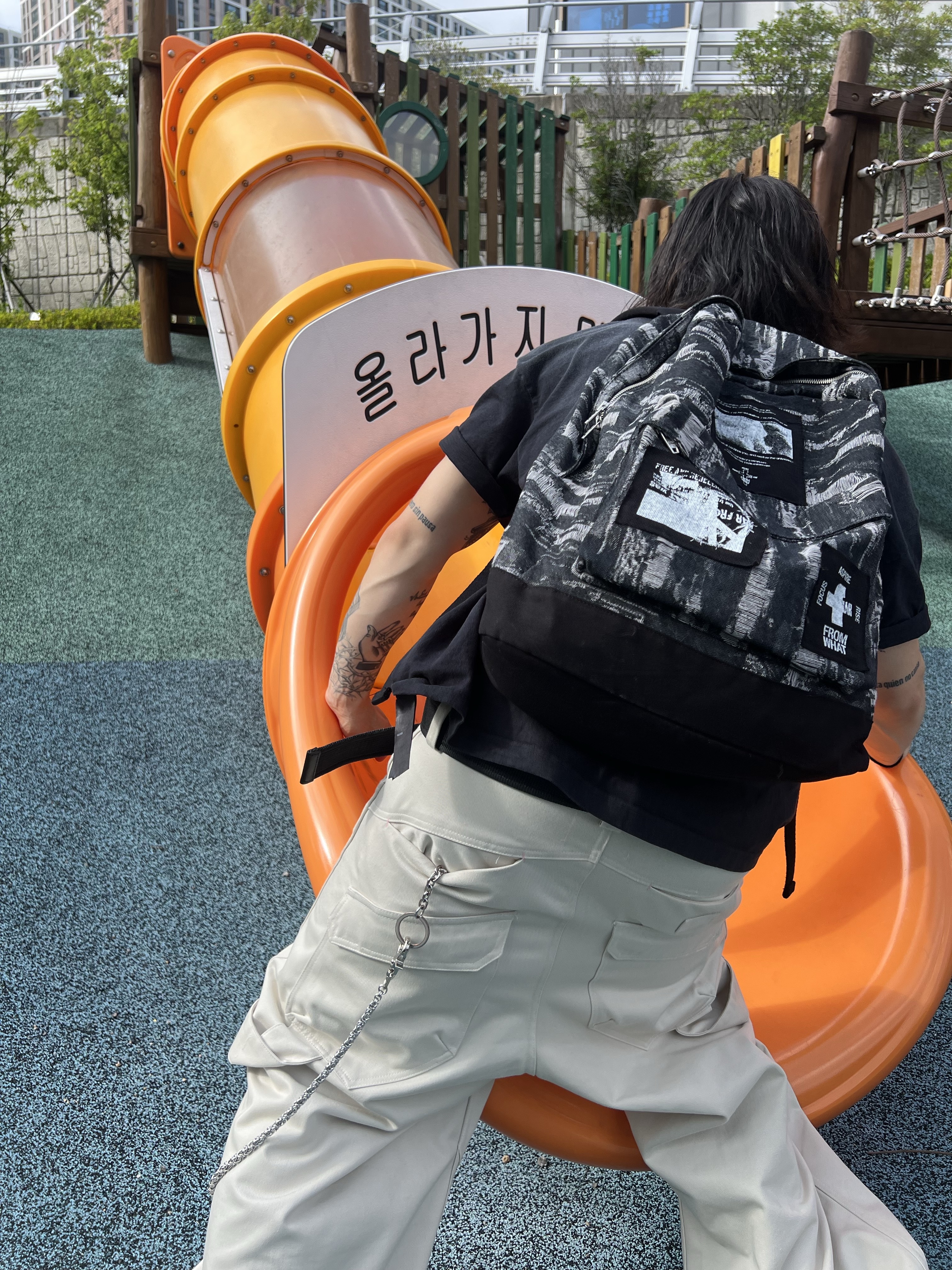 Farfromwhat Coated Double Buckle Woven Belt, Kamien 247 All day Baggy Pants Light Beige 착용 스타일 - 8