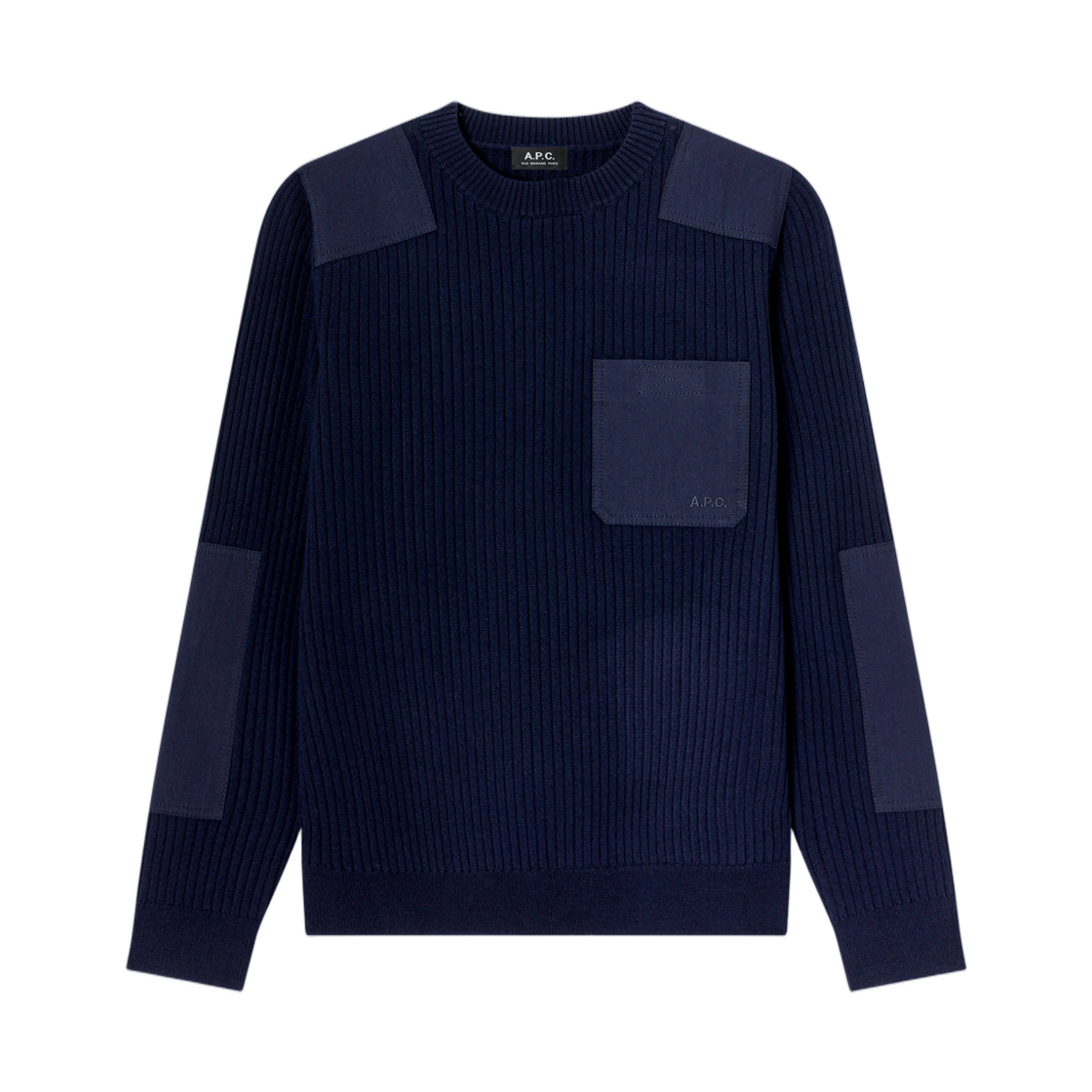 WVAXU-H23522-IAJ A.P.C. Navy Blue Merino Wool Military Sweater Marine